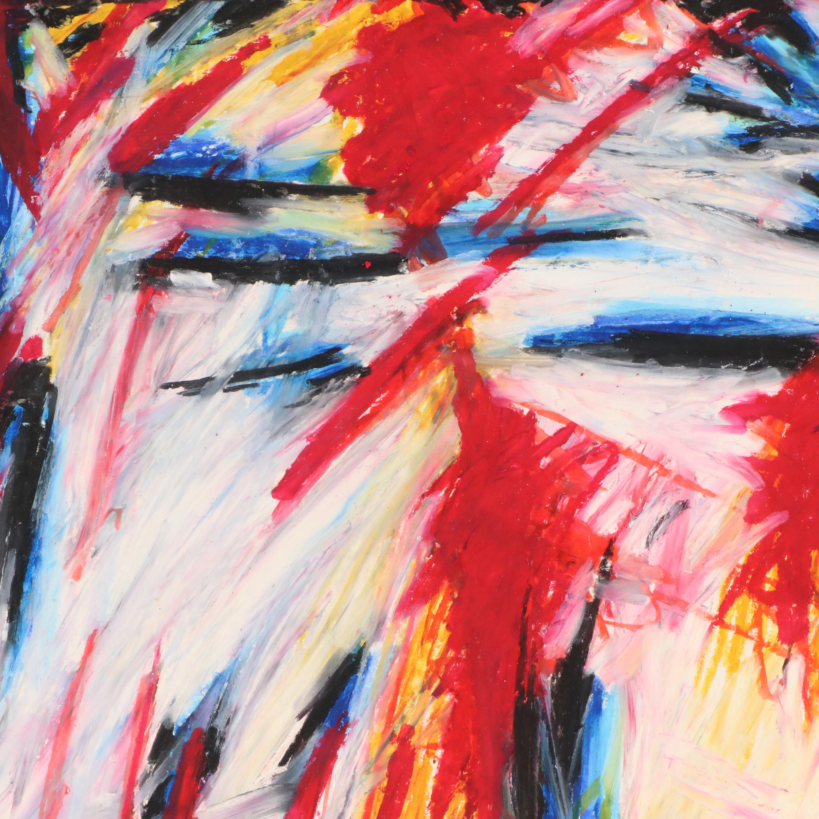 Collection of Four Abstract Oil Pastel Drawings, 21st Century