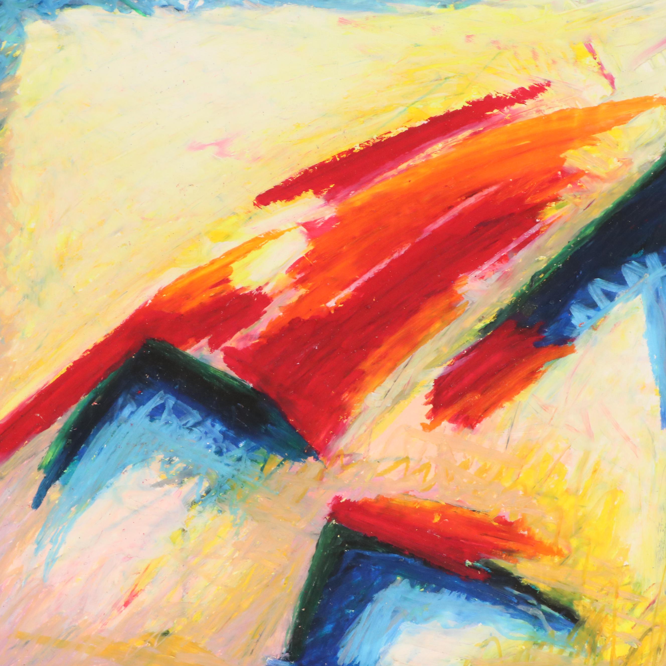 Collection of Four Abstract Oil Pastel Drawings, 21st Century