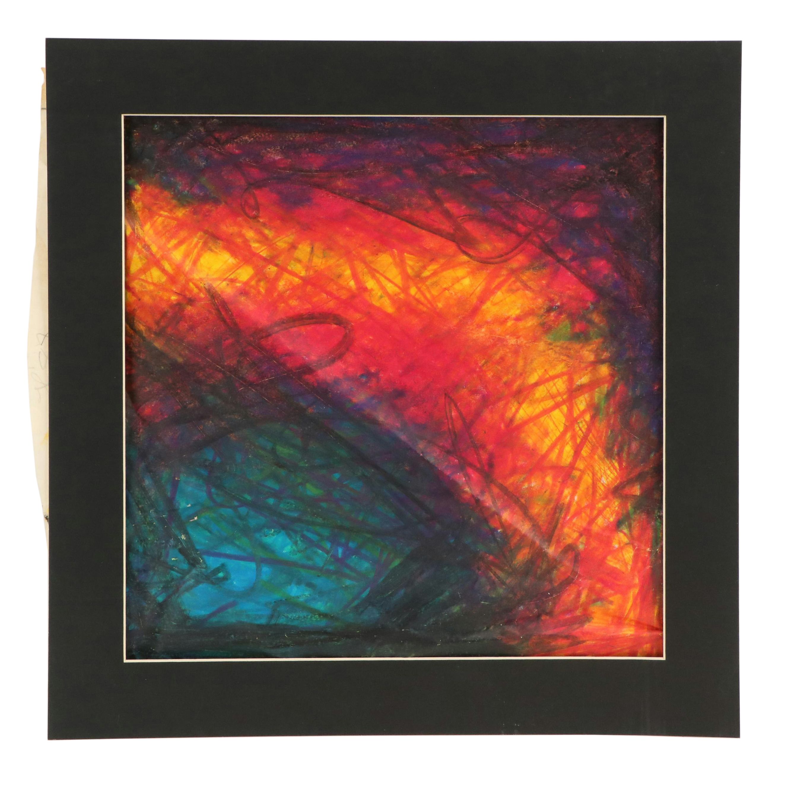 Collection of Four Abstract Oil Pastel Drawings, 21st Century