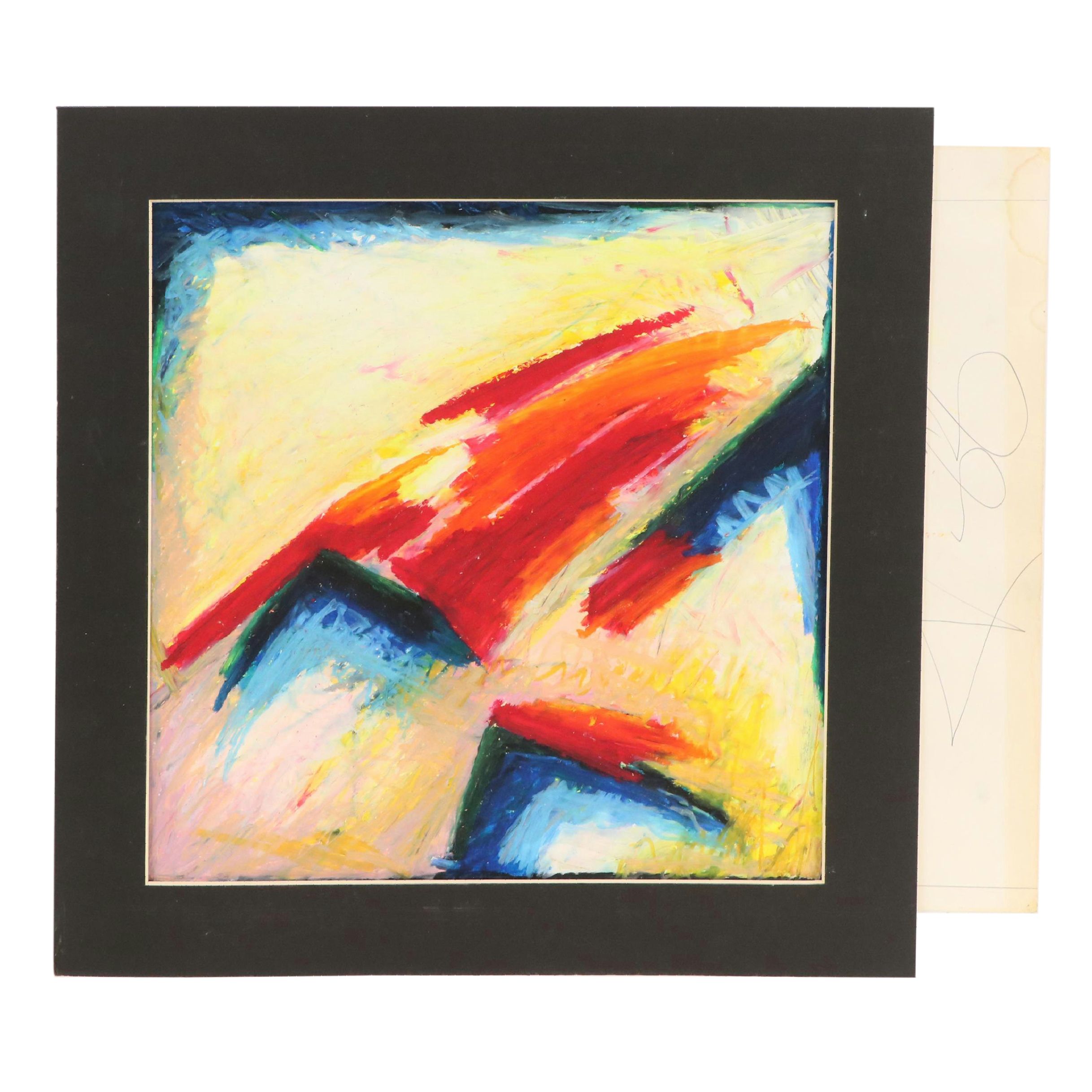 Collection of Four Abstract Oil Pastel Drawings, 21st Century