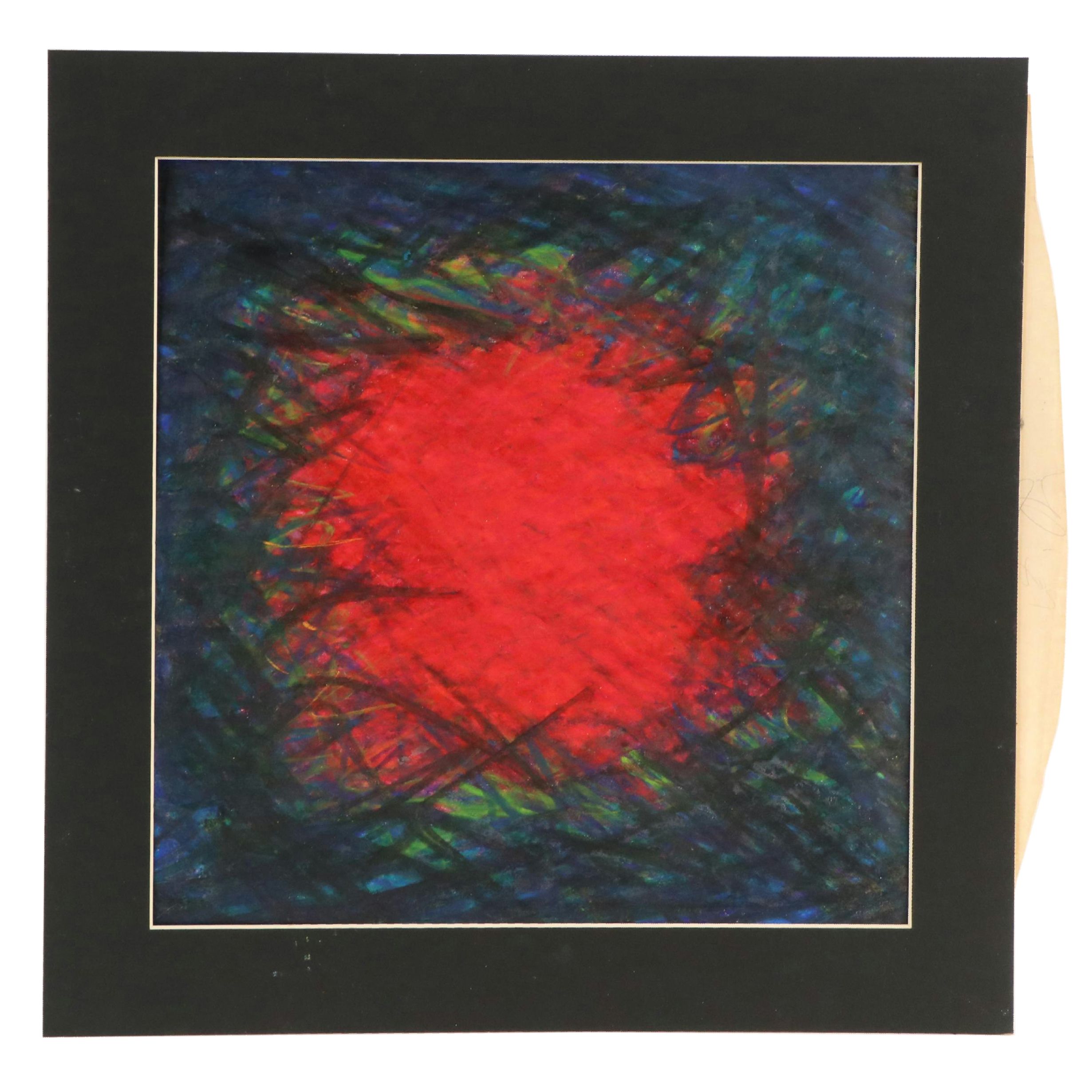 Collection of Four Abstract Oil Pastel Drawings, 21st Century