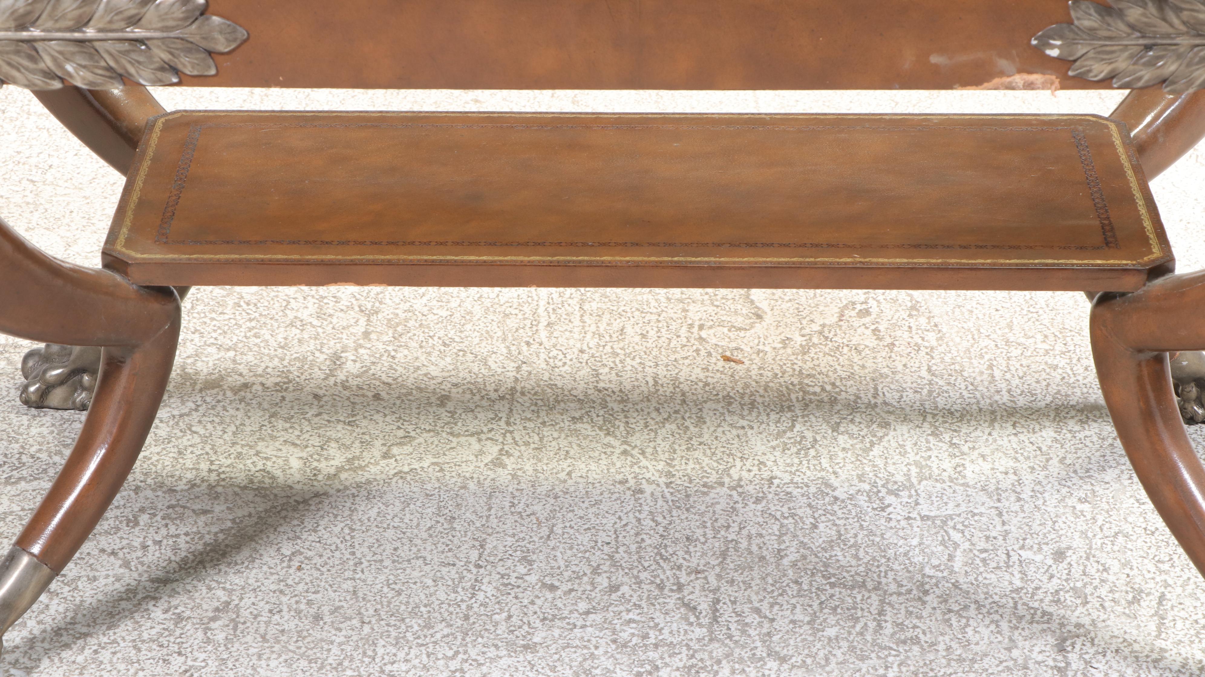 Maitland-Smith Empire Style Metal-Mounted, Leather-Clad, and Glass Coffee Table