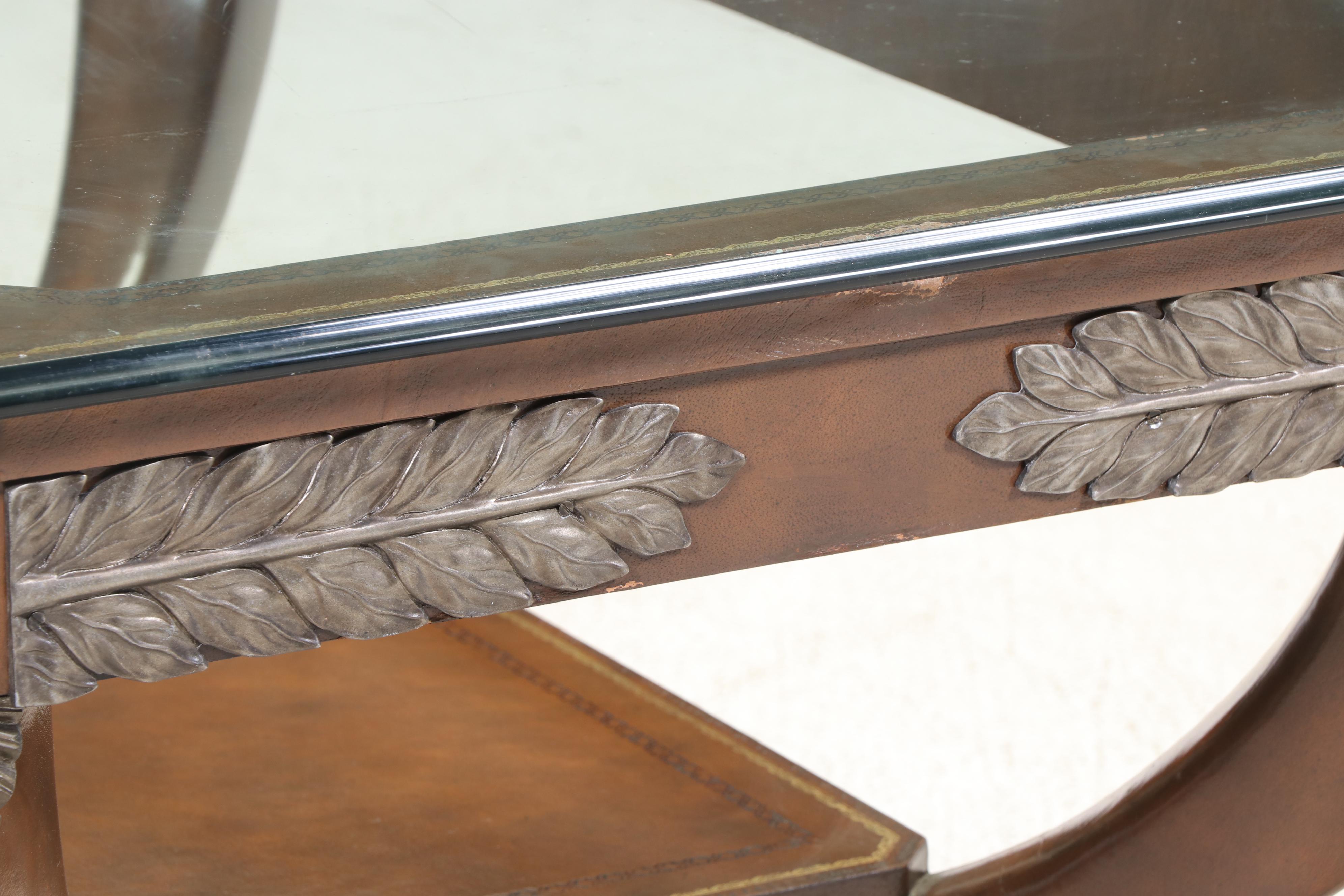 Maitland-Smith Empire Style Metal-Mounted, Leather-Clad, and Glass Coffee Table