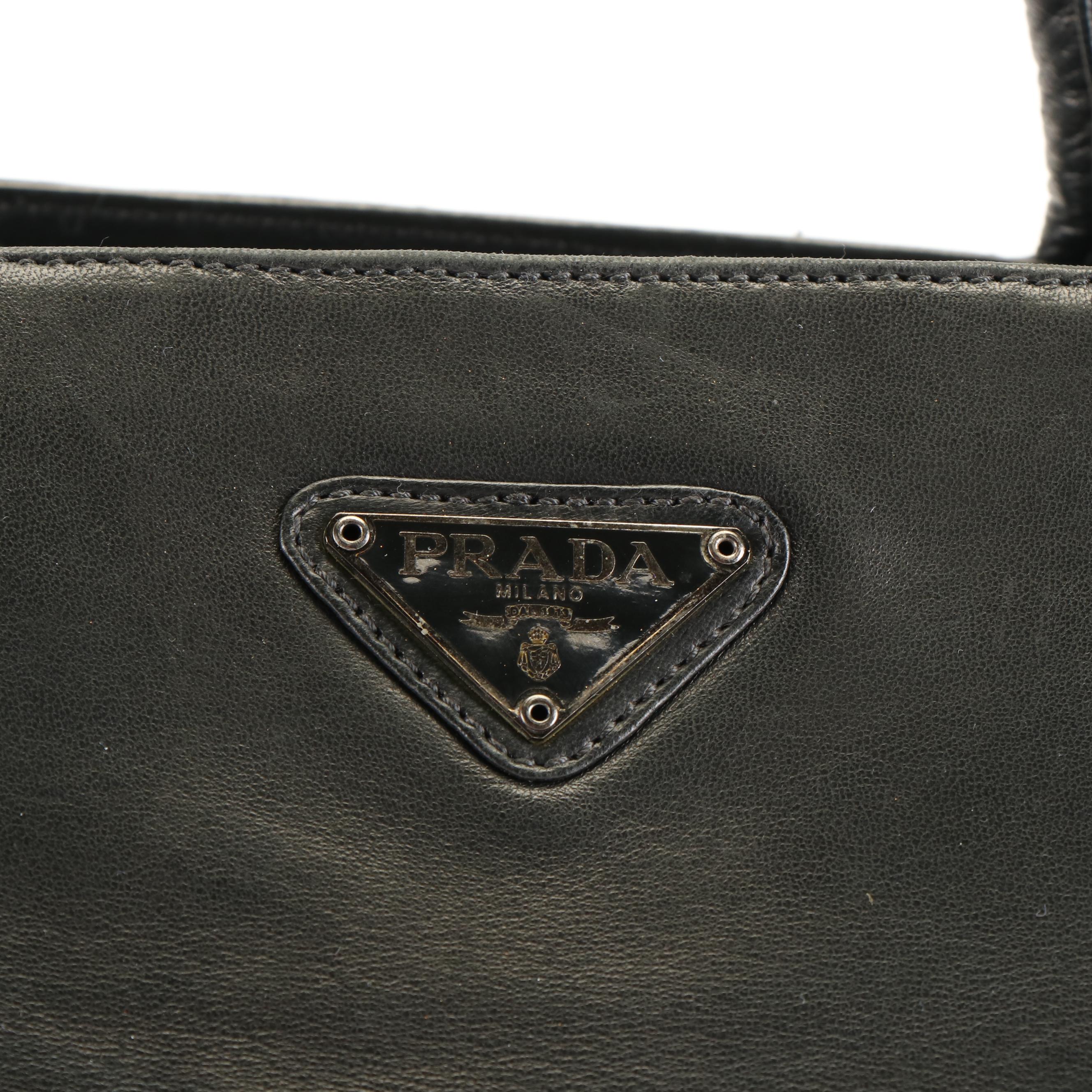 Prada Leather Triangle Logo Tote Bag