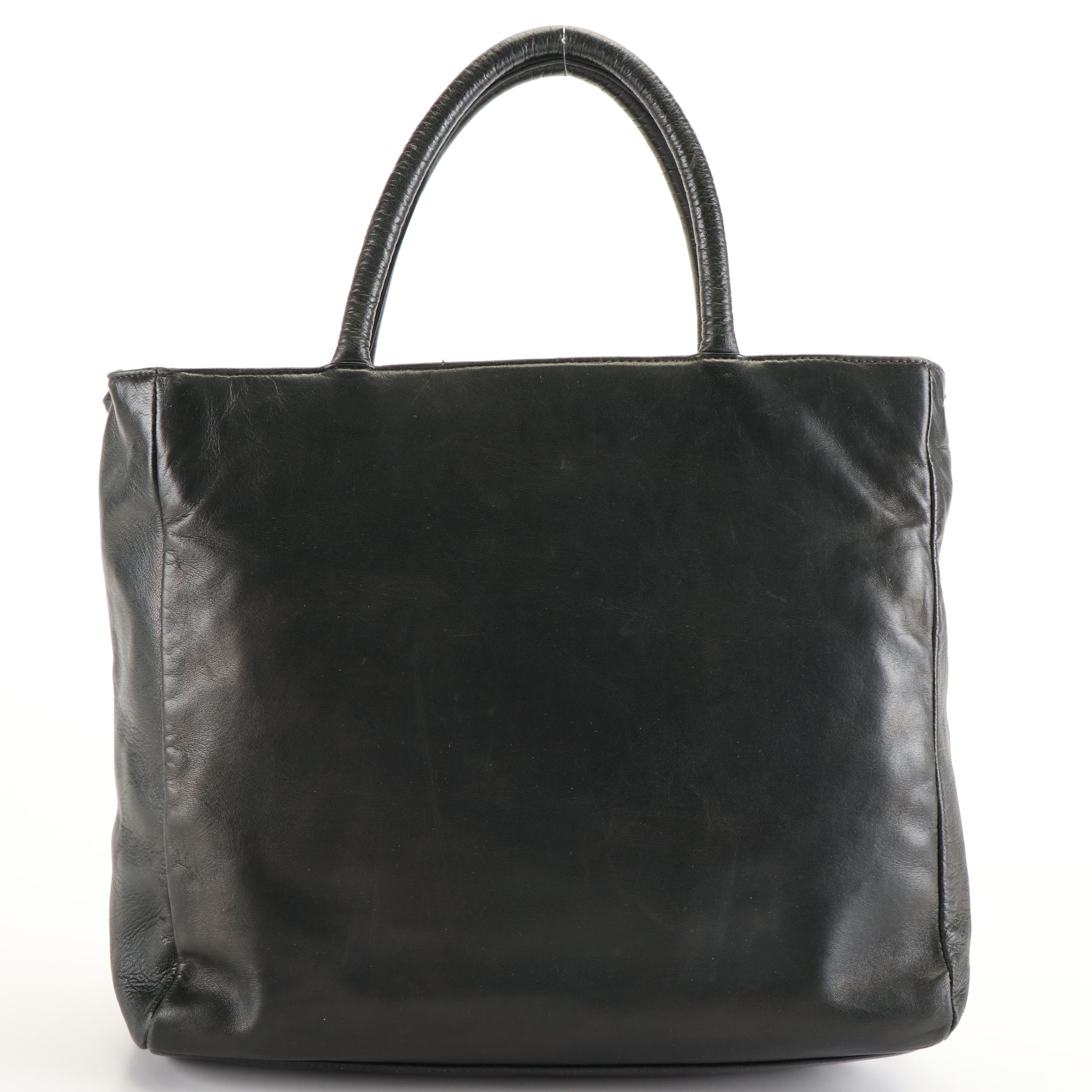 Prada Leather Triangle Logo Tote Bag