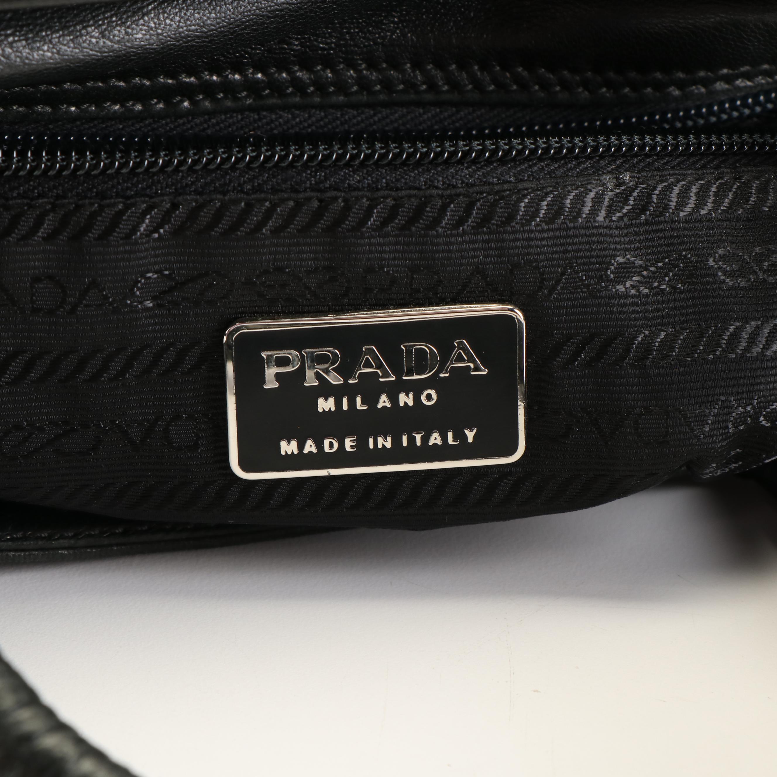 Prada Leather Triangle Logo Tote Bag