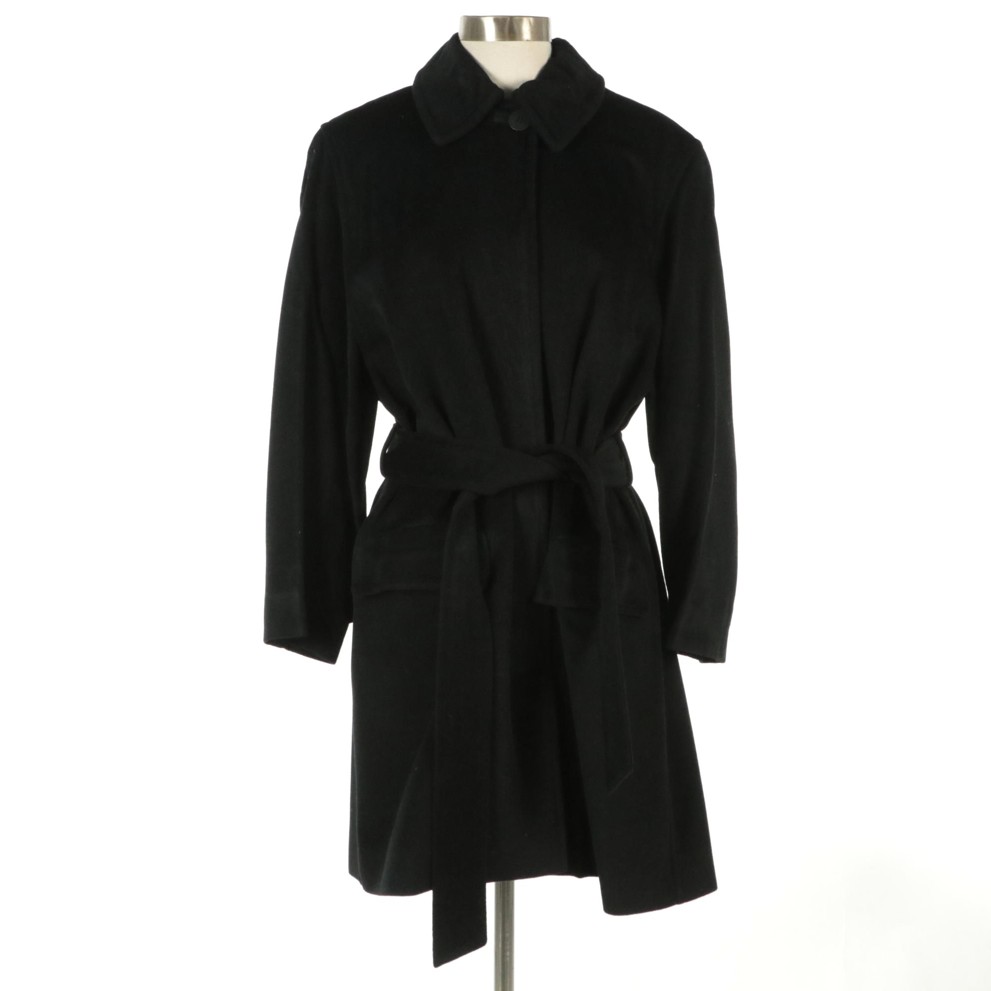 Donna Karan New York Black Angora Rabbit/Wool Blend Button-Front Coat