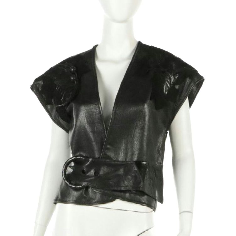 Carlo Fiori Mosaic Appliqué Sleeveless Jacket and Wide Belt in Leather/Snakeskin