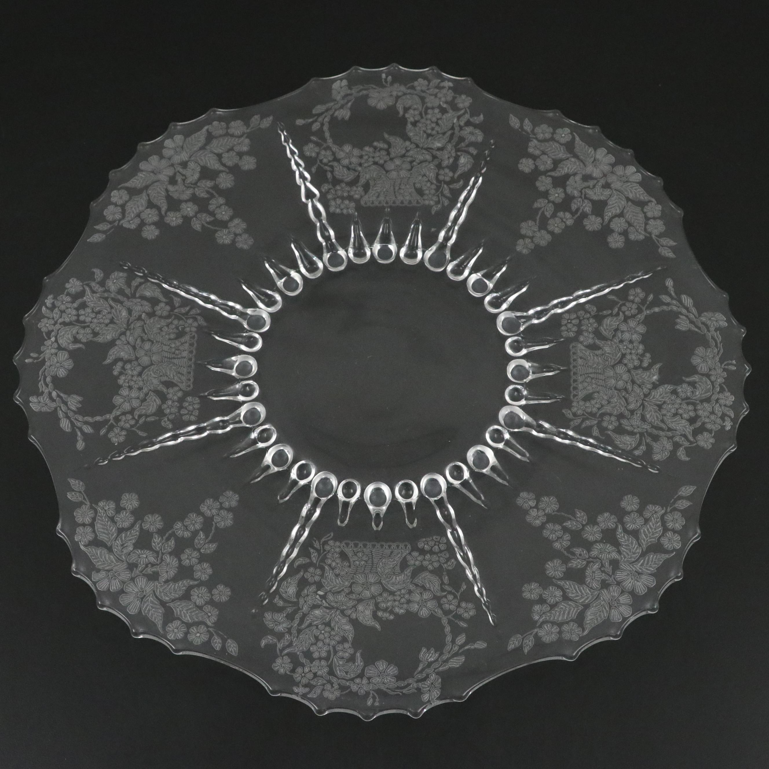 Mew Martinsville "Meadow Wreath" Glass Cake Plate with Imperial Candle Holders