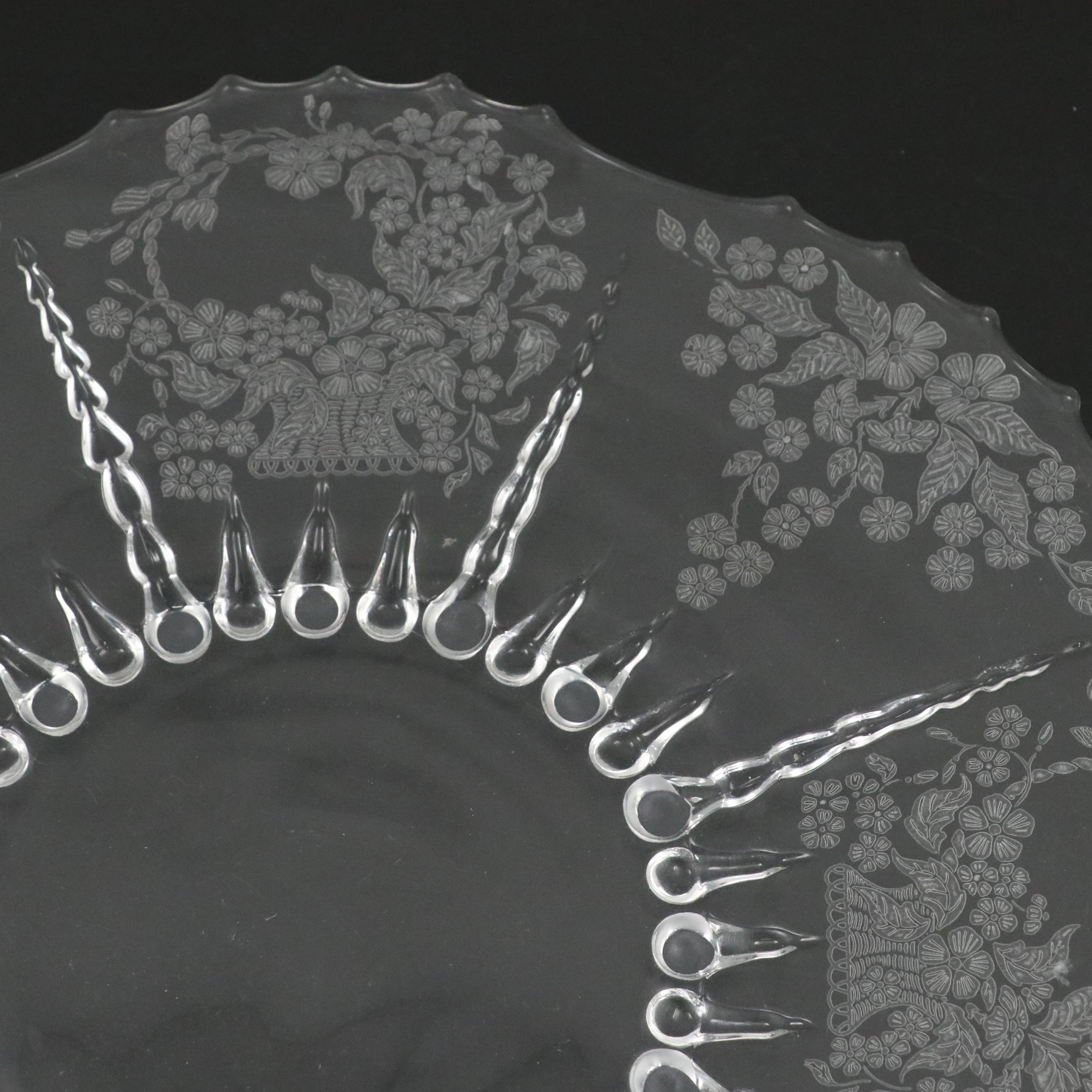 Mew Martinsville "Meadow Wreath" Glass Cake Plate with Imperial Candle Holders