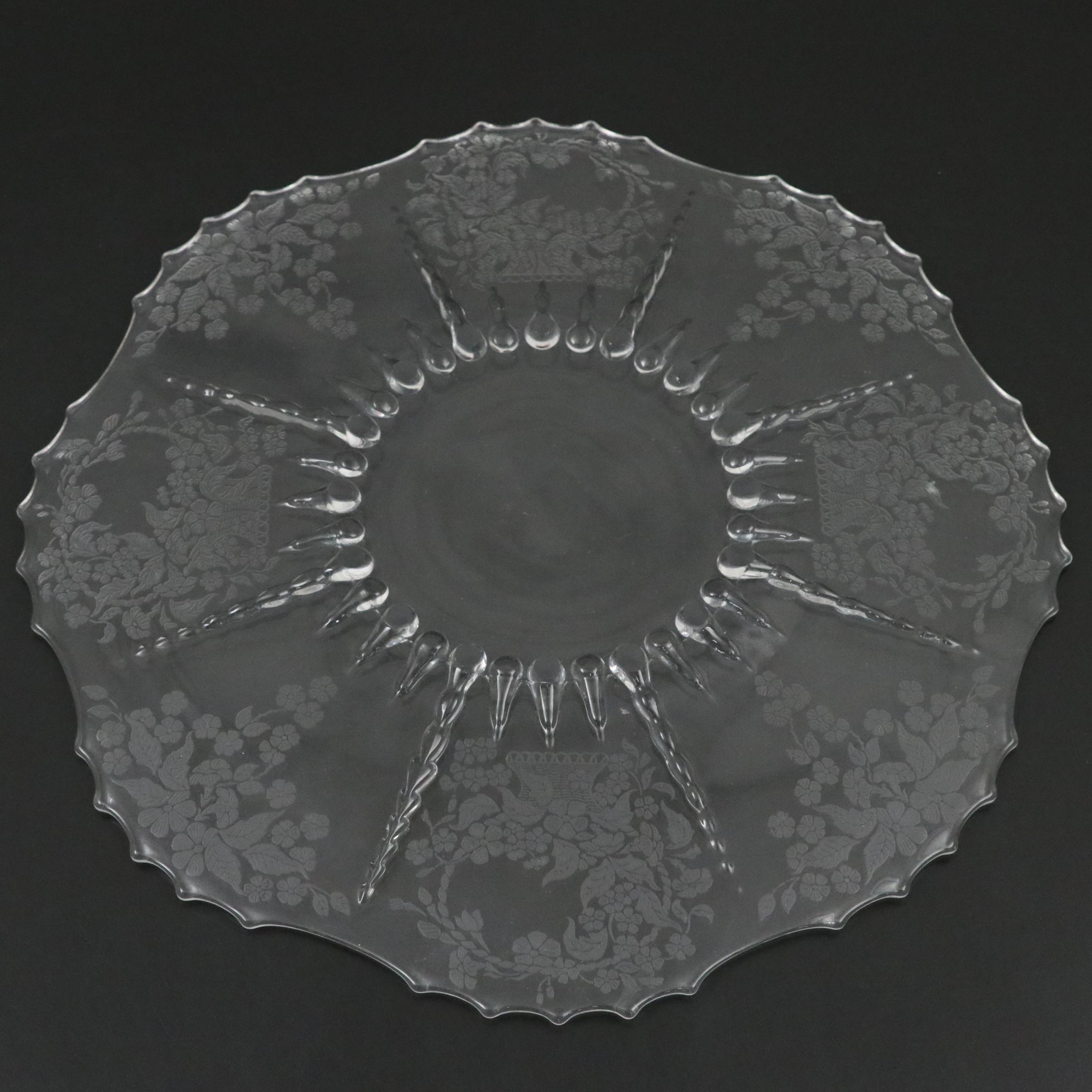 Mew Martinsville "Meadow Wreath" Glass Cake Plate with Imperial Candle Holders