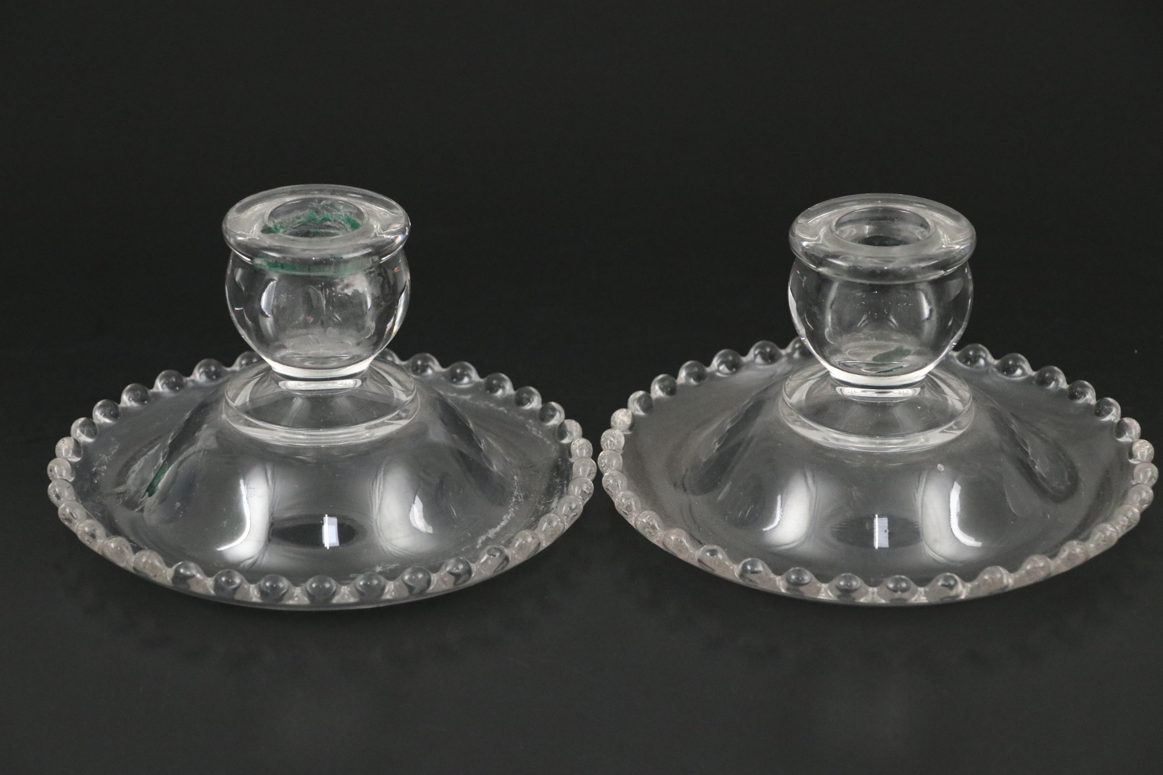 Mew Martinsville "Meadow Wreath" Glass Cake Plate with Imperial Candle Holders