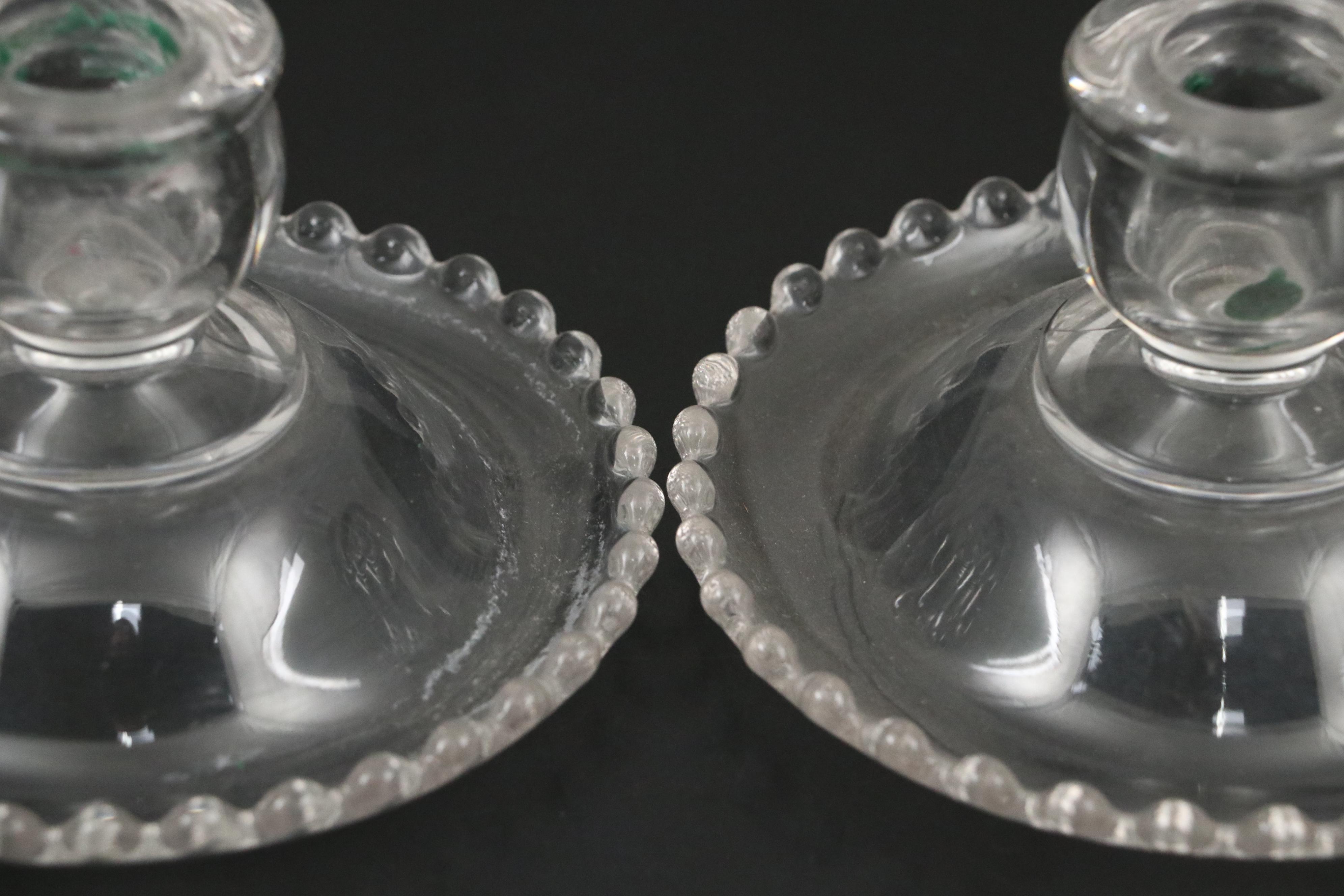 Mew Martinsville "Meadow Wreath" Glass Cake Plate with Imperial Candle Holders