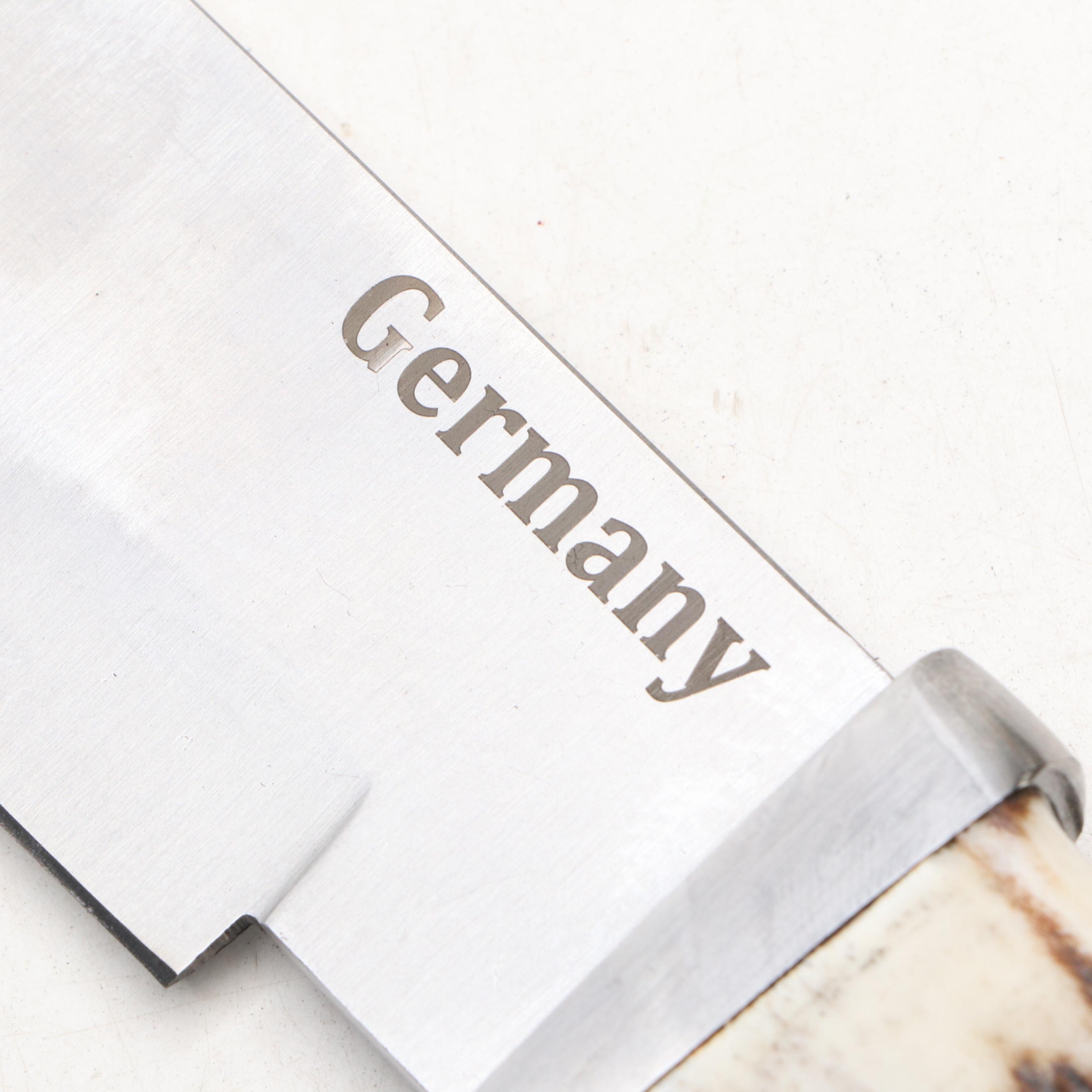 Russell German Stag Handled Bowie Knife in Leather Scabbard