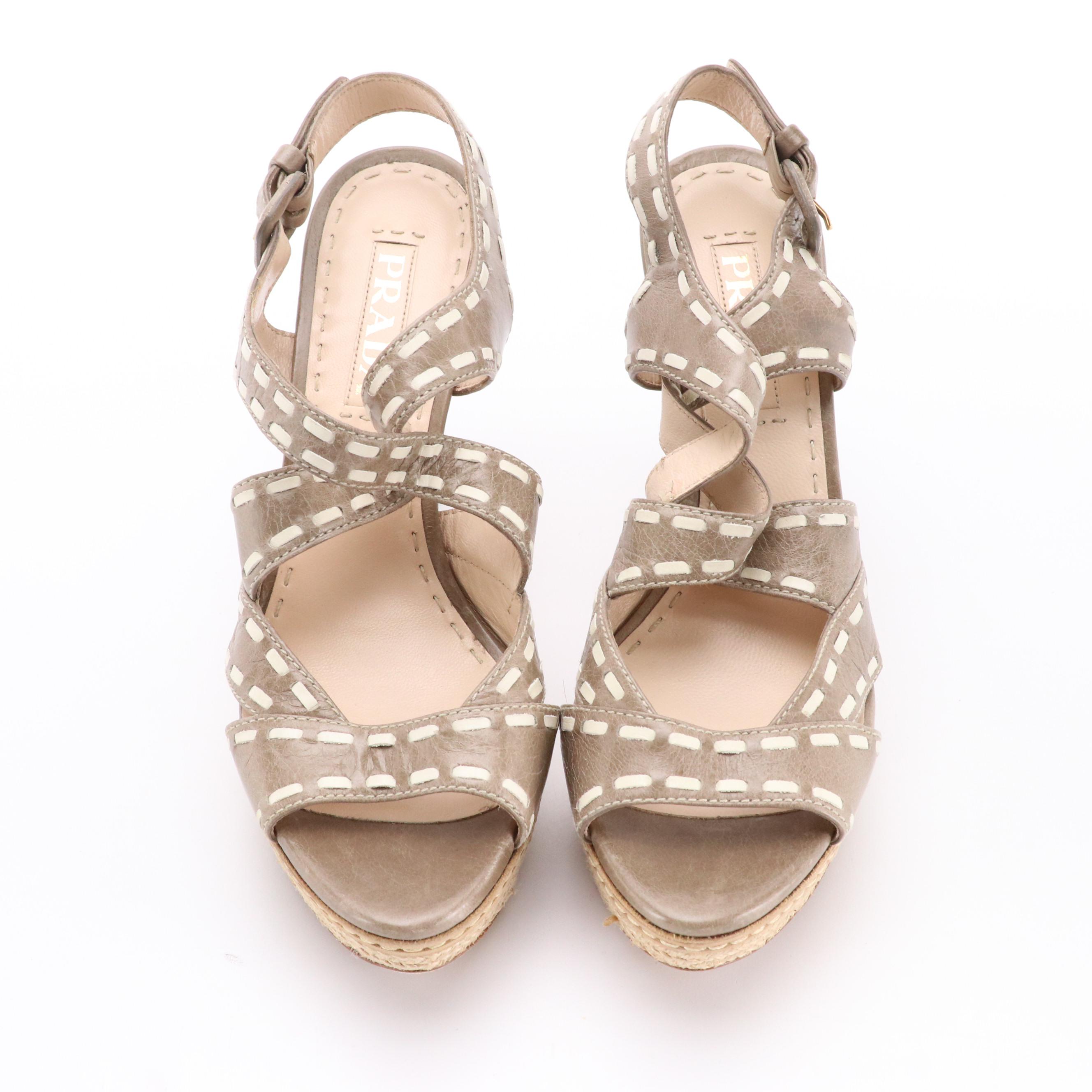 Prada Strappy Leather Platform Sandals