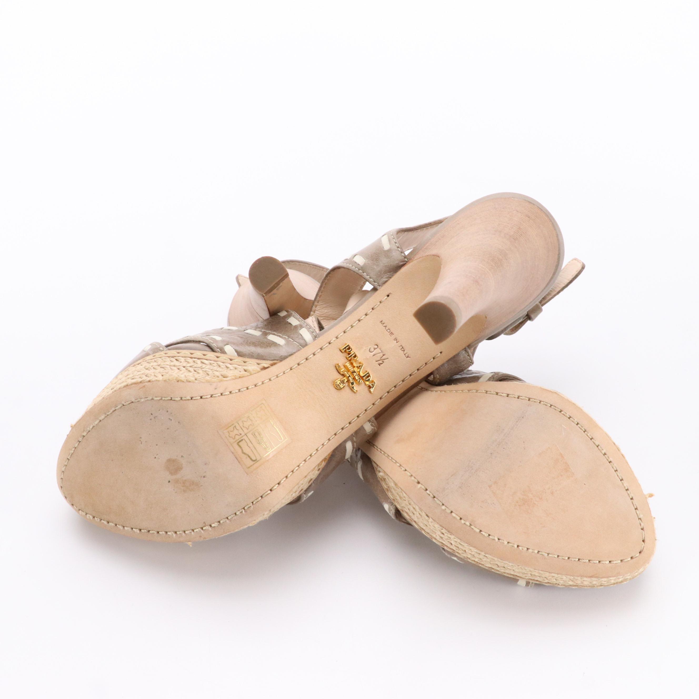 Prada Strappy Leather Platform Sandals