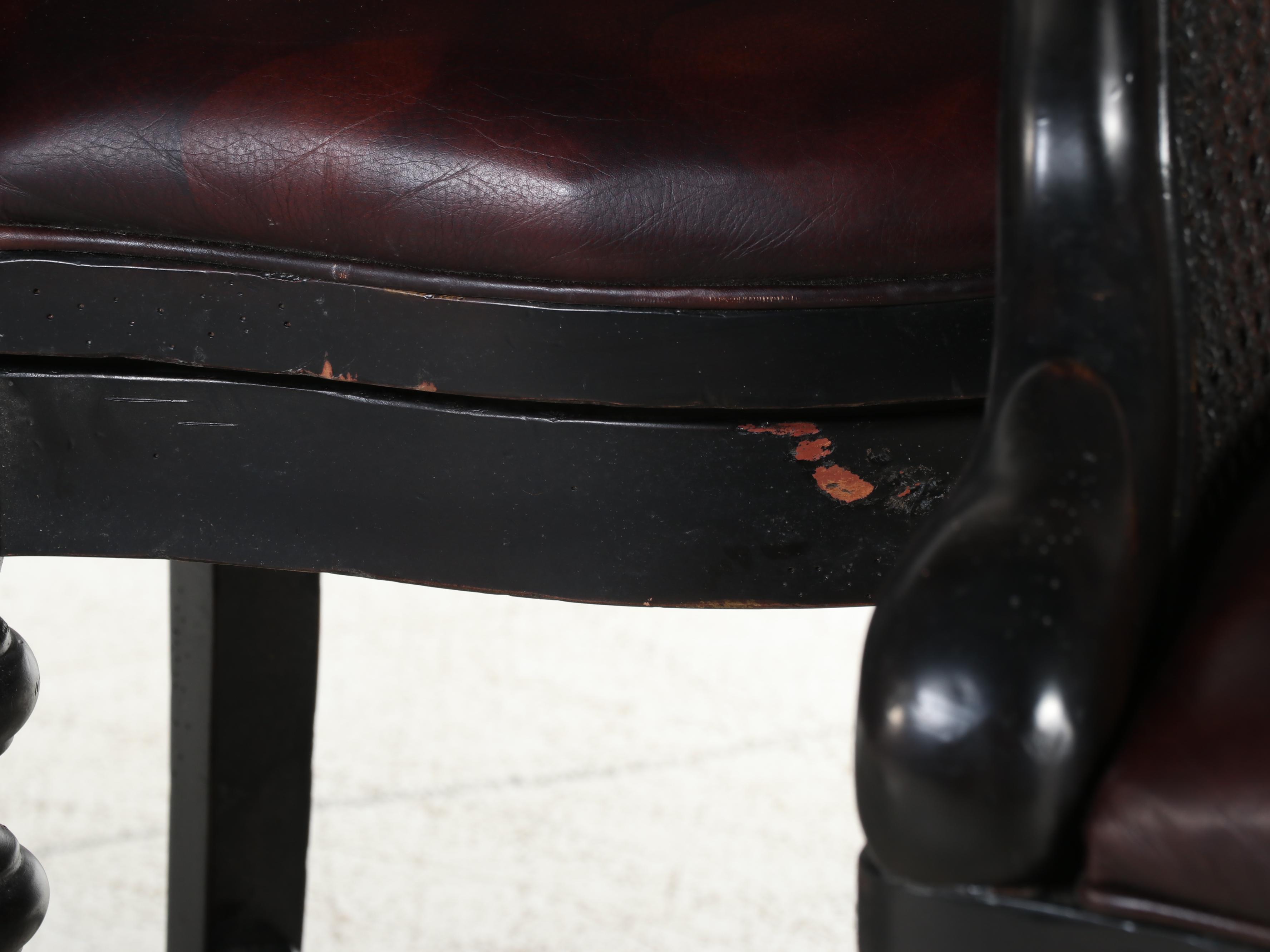 Four Tommy Bahama Home "Dunkirk" Leather Swivel Bar Stools in Dark Brown Finish