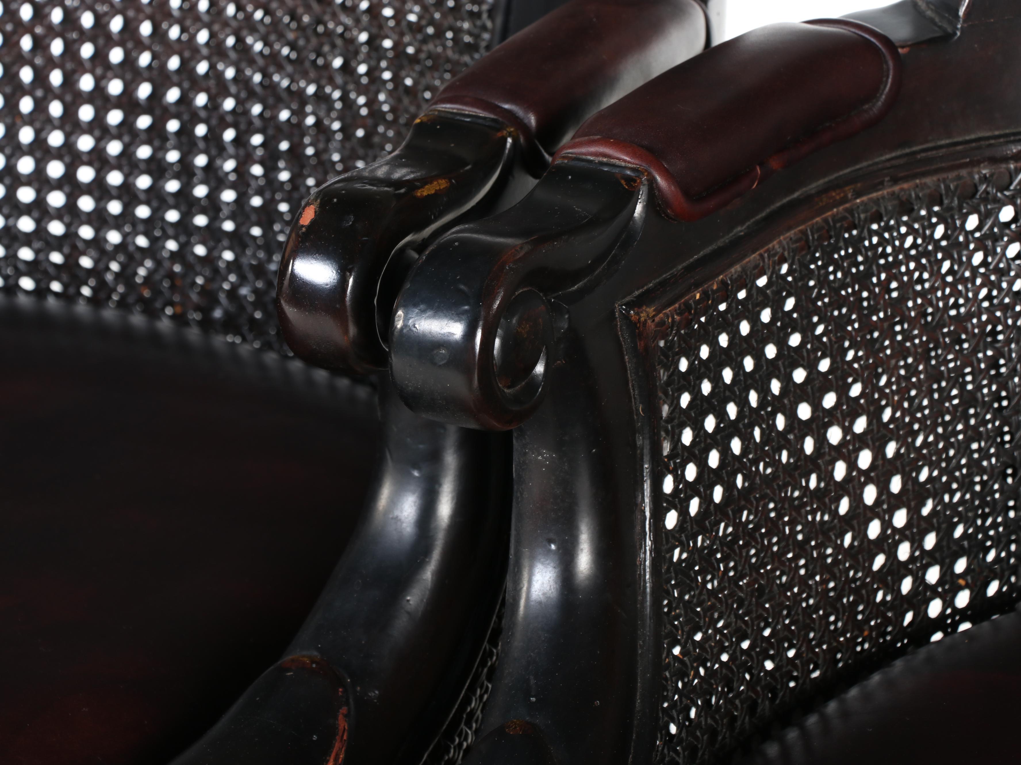 Four Tommy Bahama Home "Dunkirk" Leather Swivel Bar Stools in Dark Brown Finish