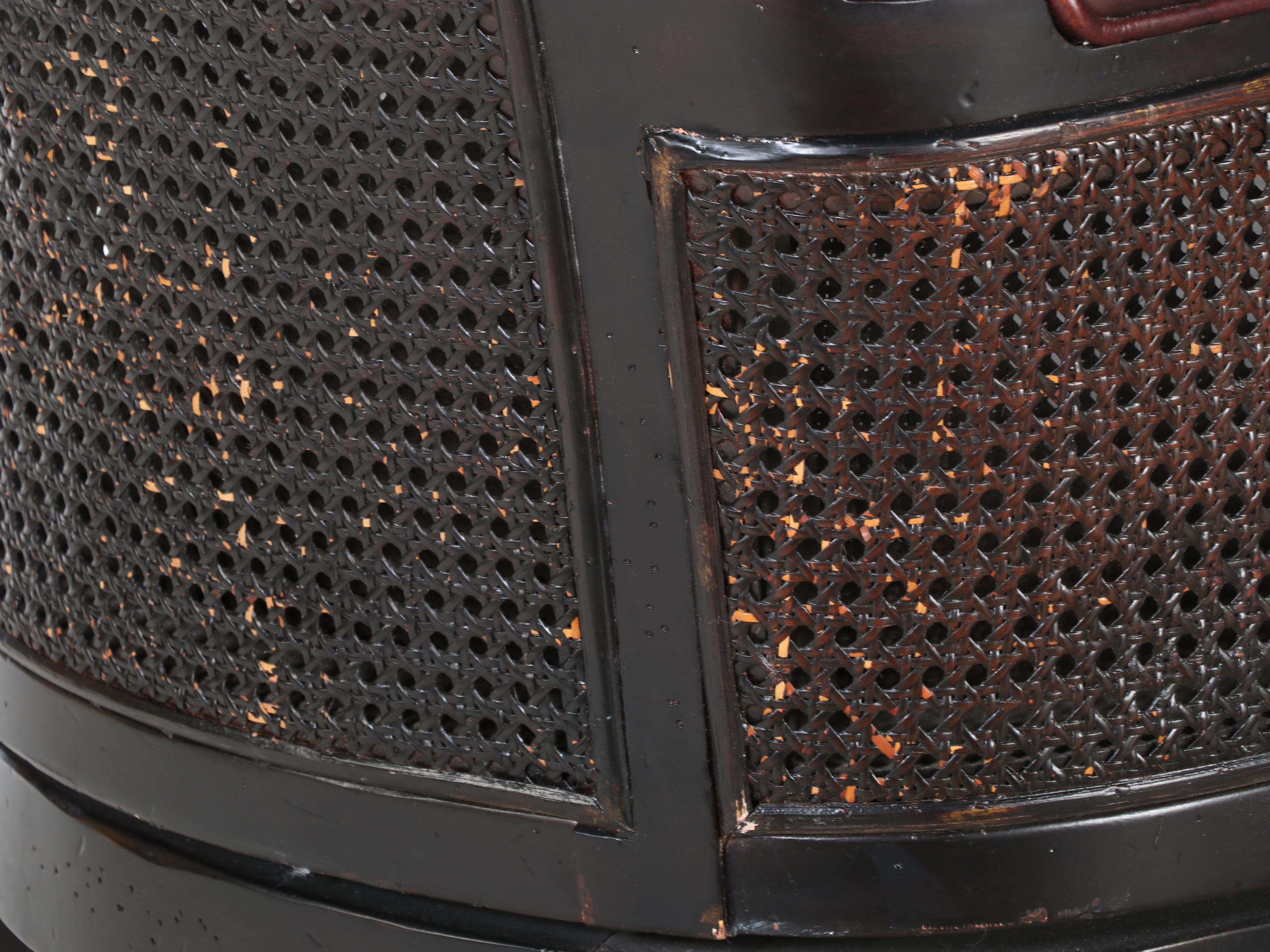 Four Tommy Bahama Home "Dunkirk" Leather Swivel Bar Stools in Dark Brown Finish