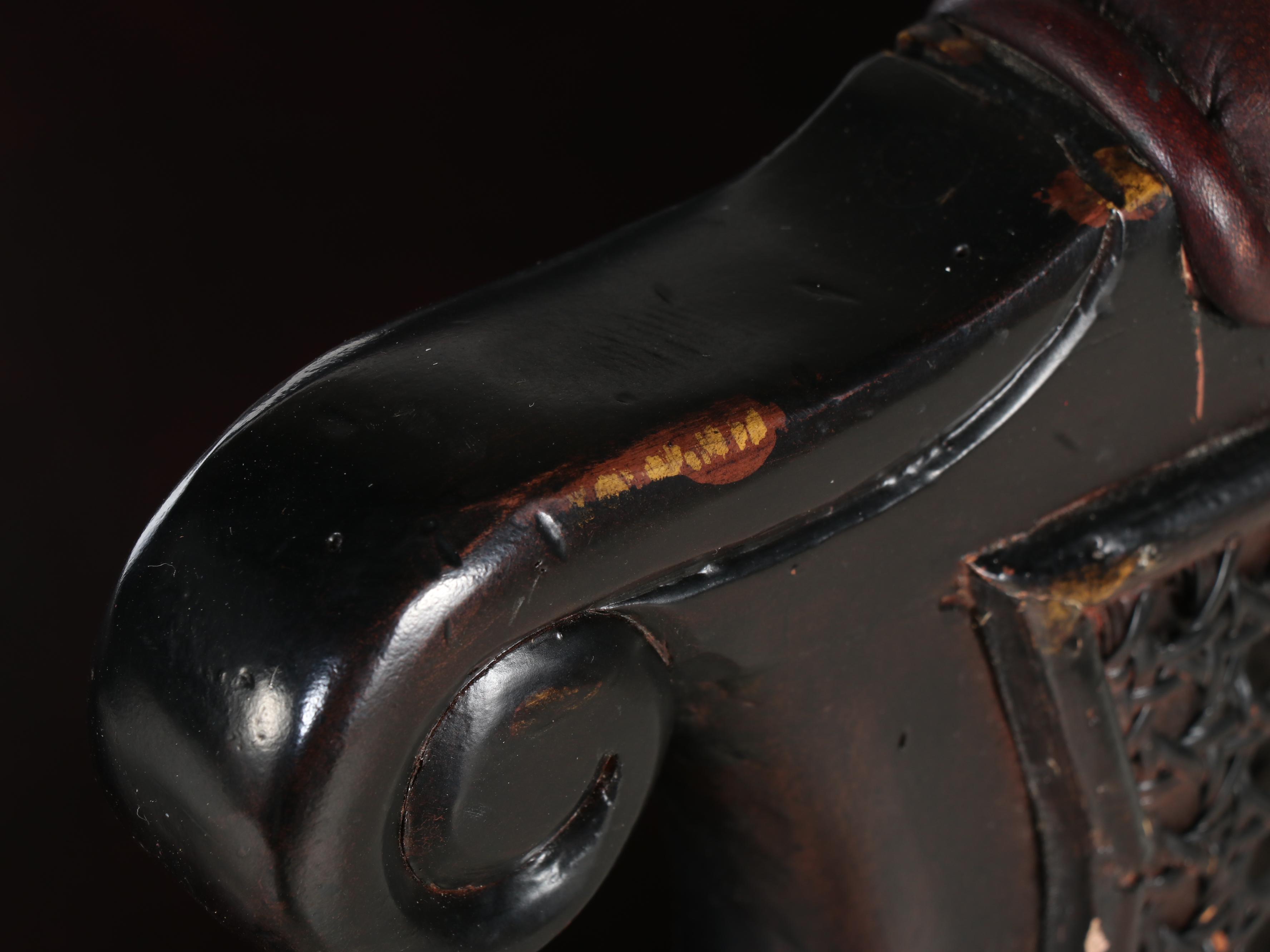 Four Tommy Bahama Home "Dunkirk" Leather Swivel Bar Stools in Dark Brown Finish