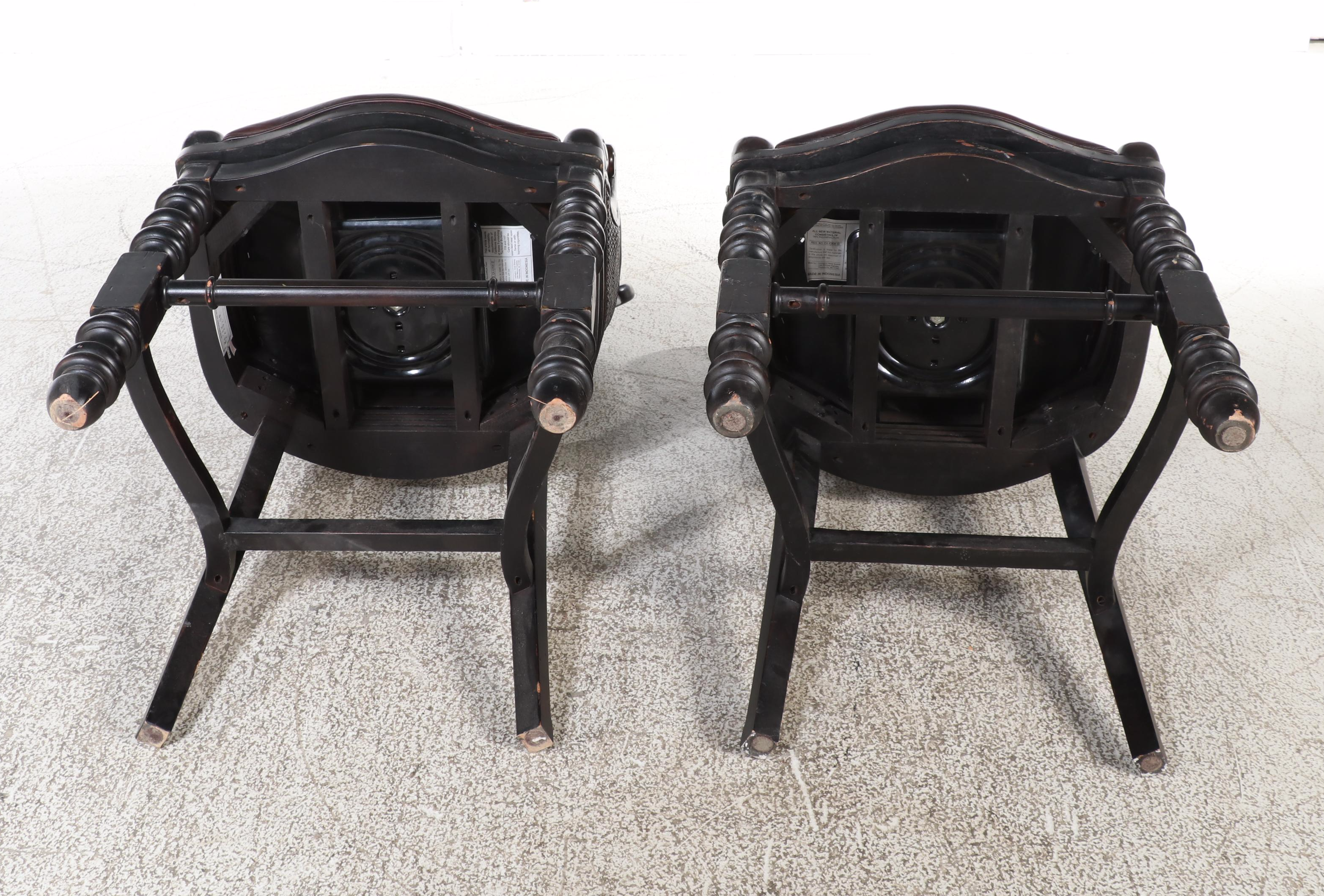Four Tommy Bahama Home "Dunkirk" Leather Swivel Bar Stools in Dark Brown Finish
