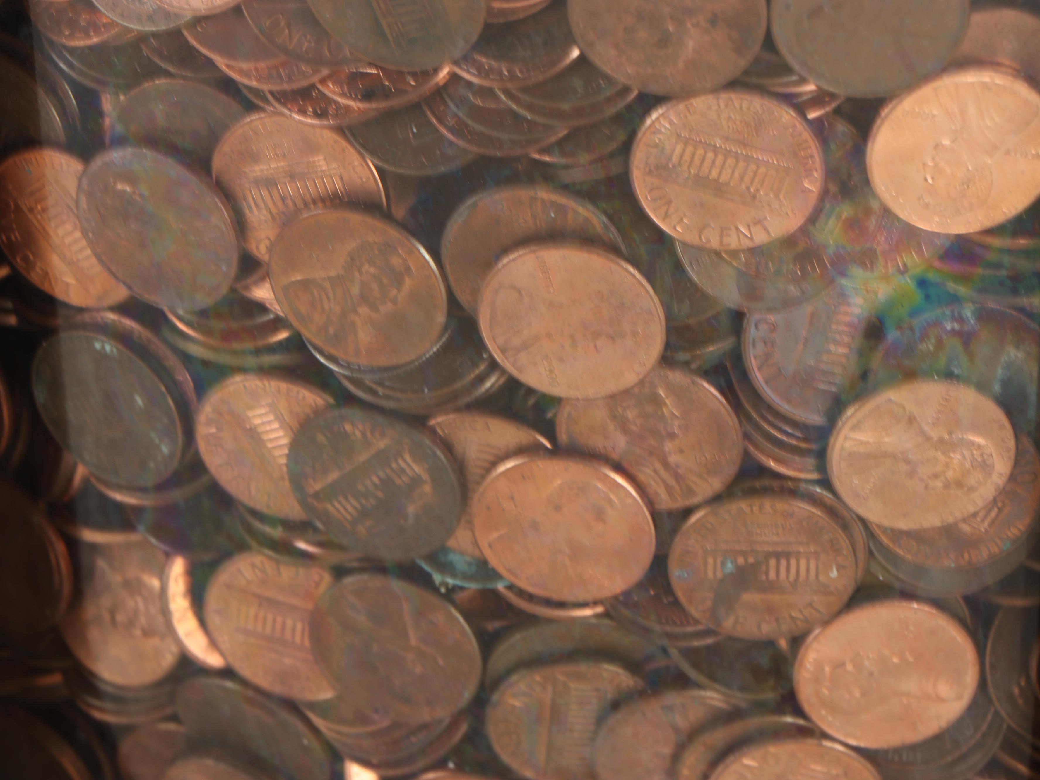 Wooden Bound Glass Carboy with Pennies