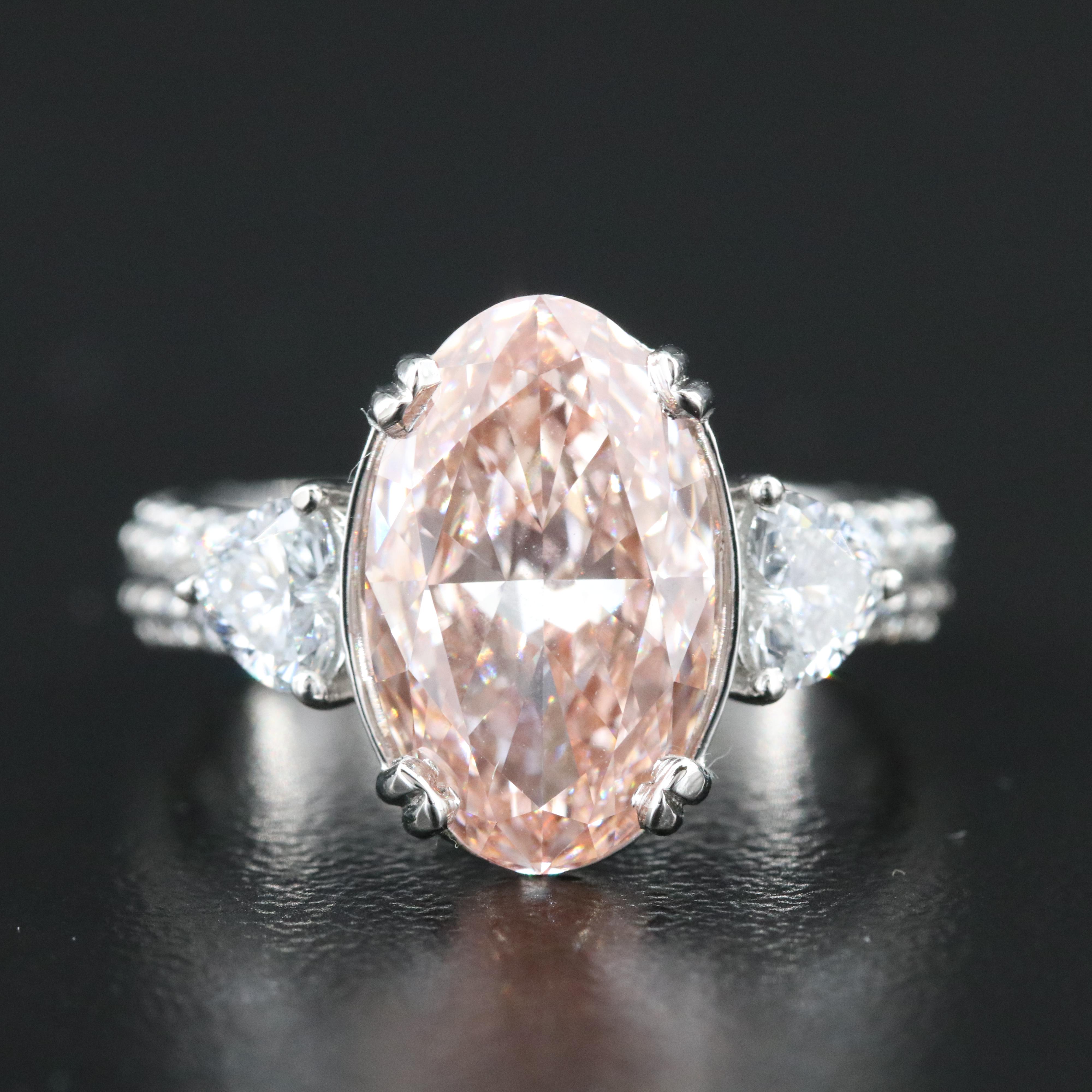 Platinum 4.99 CTW Lab Grown Diamond Ring with IGI Report and Fancy Center