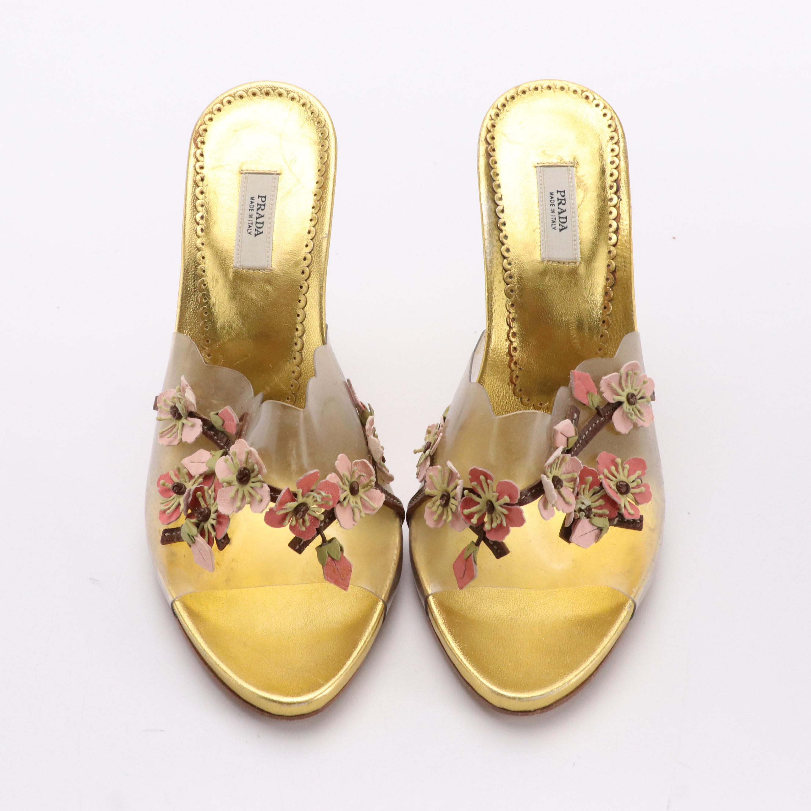 Prada Multicolor Leather Flower Embellished PVC Pumps