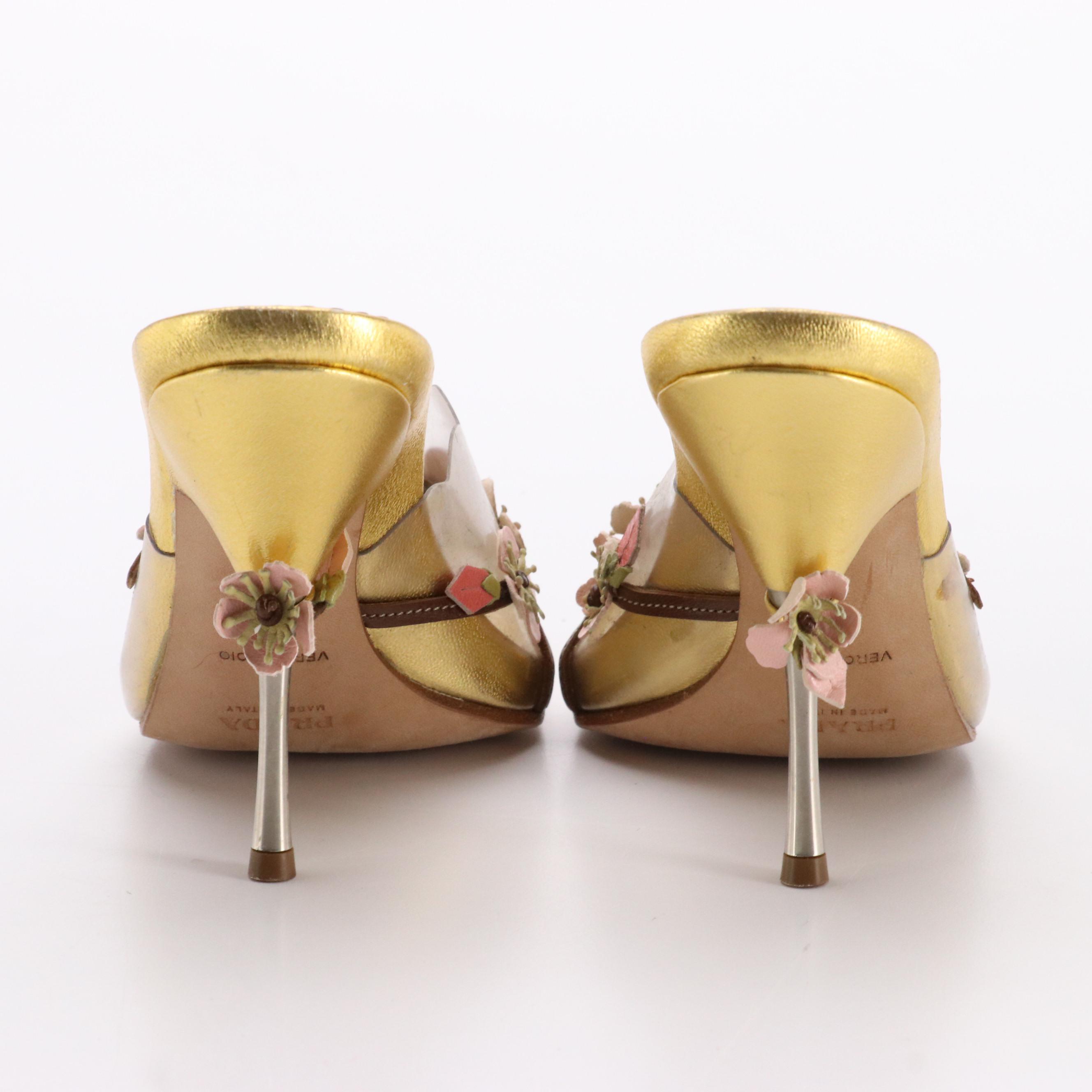 Prada Multicolor Leather Flower Embellished PVC Pumps