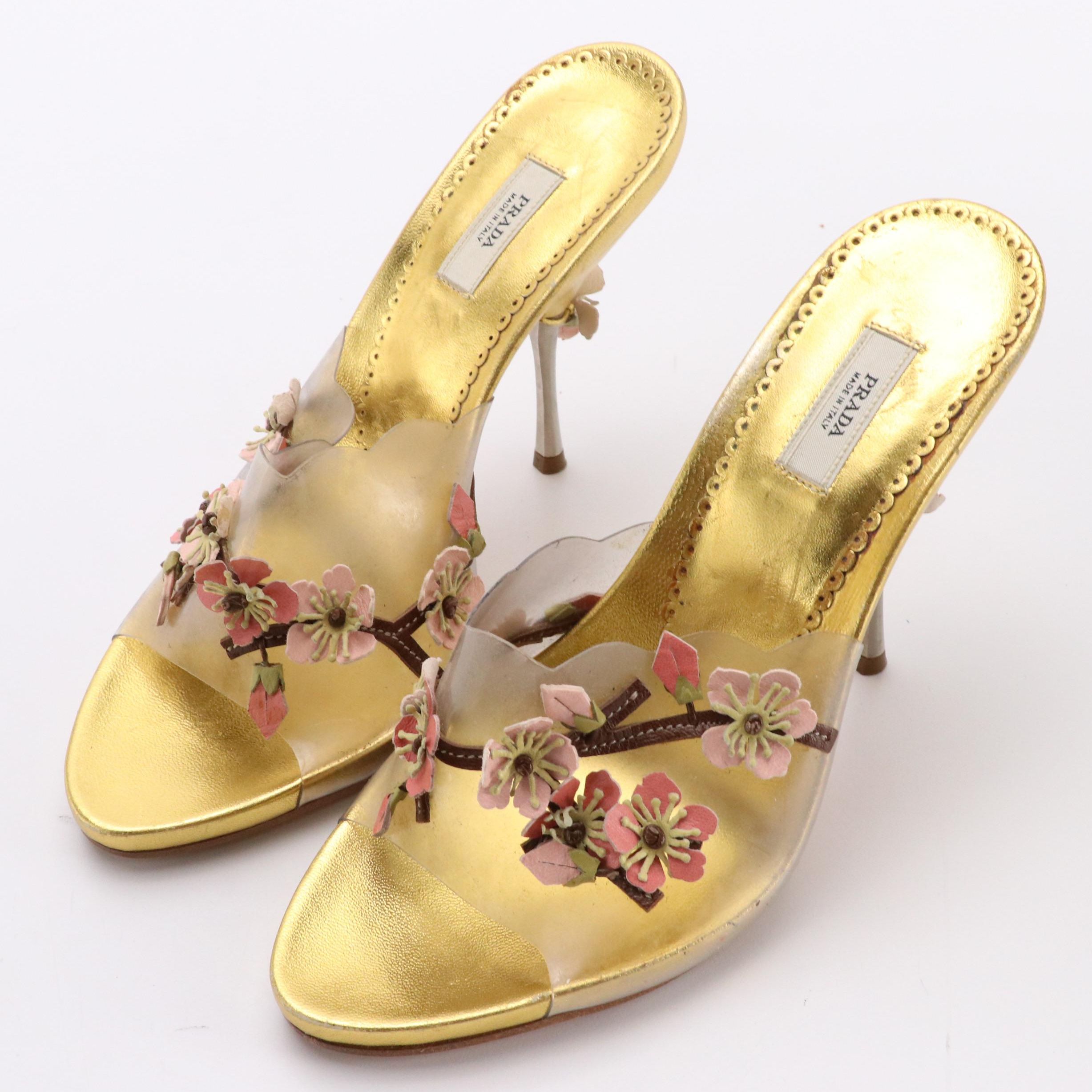 Prada Multicolor Leather Flower Embellished PVC Pumps