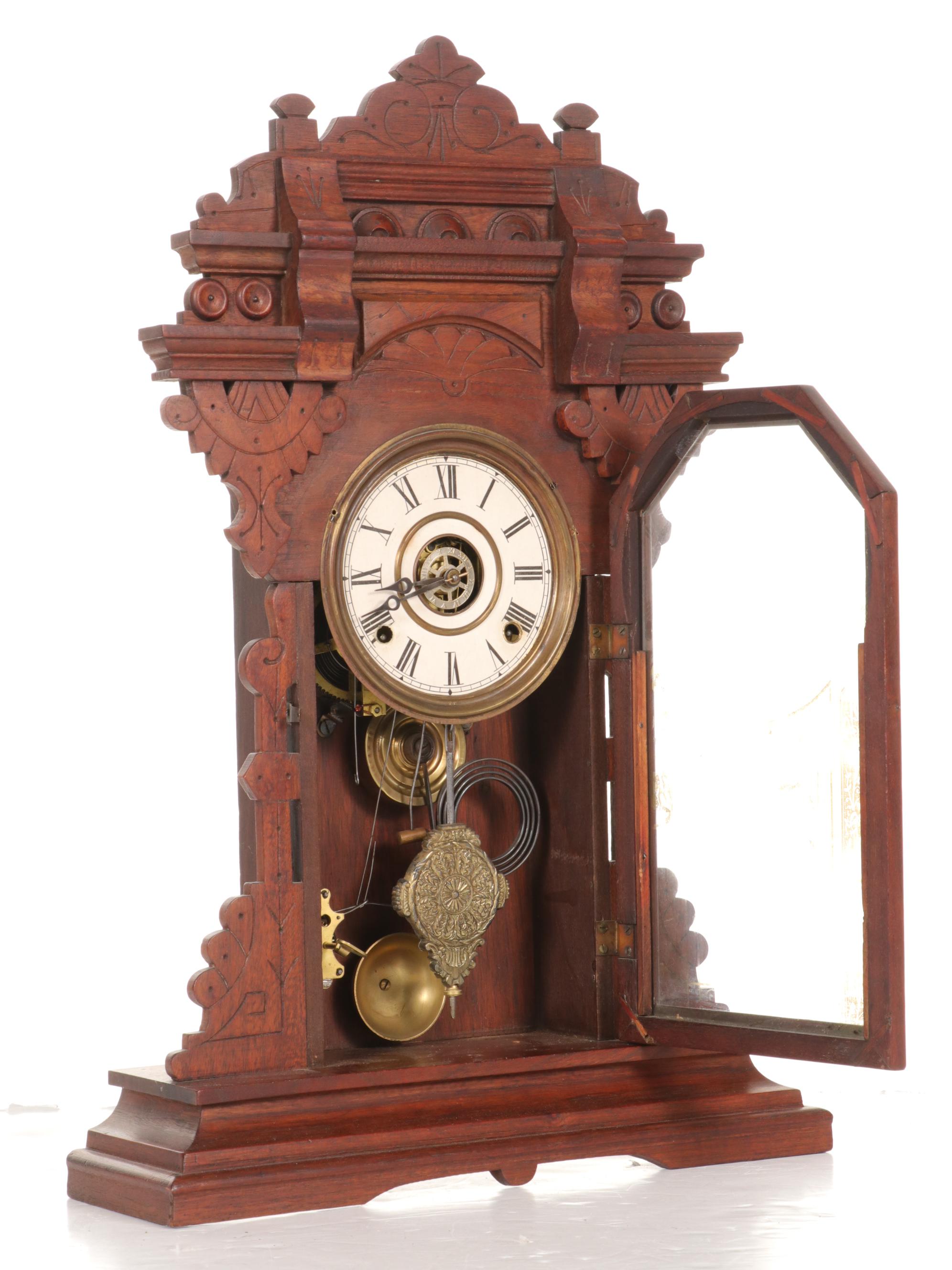 E. Ingraham Walnut Gingerbread Clock