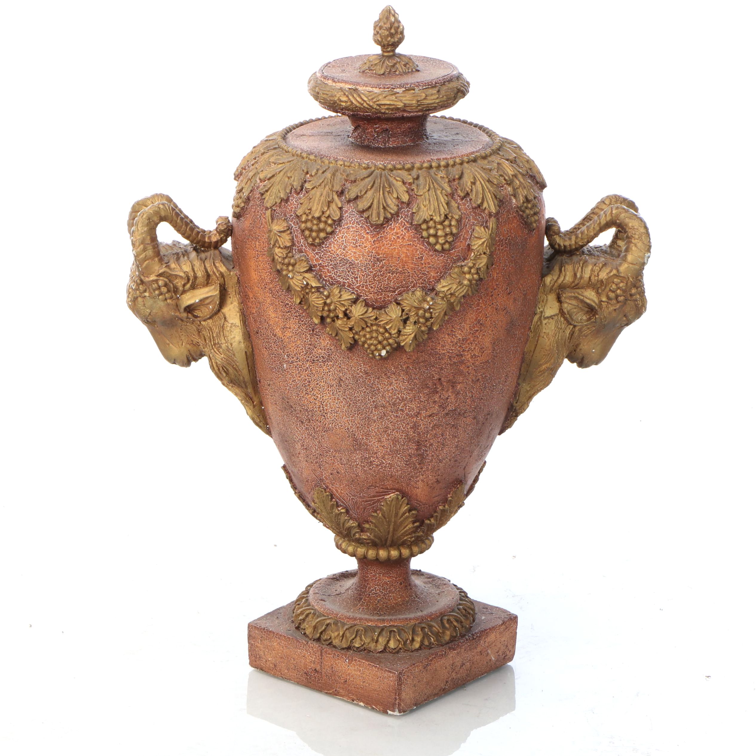Decorative French Louis XVI Style Composite Rams Head Urn