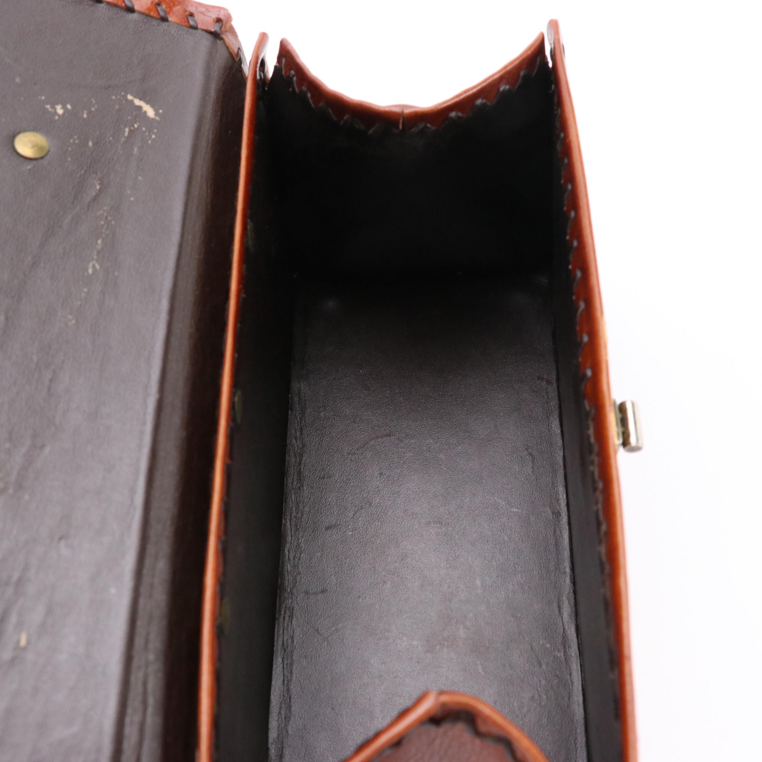 Vintage Brown Leather Studded Whip Stitch Handbag