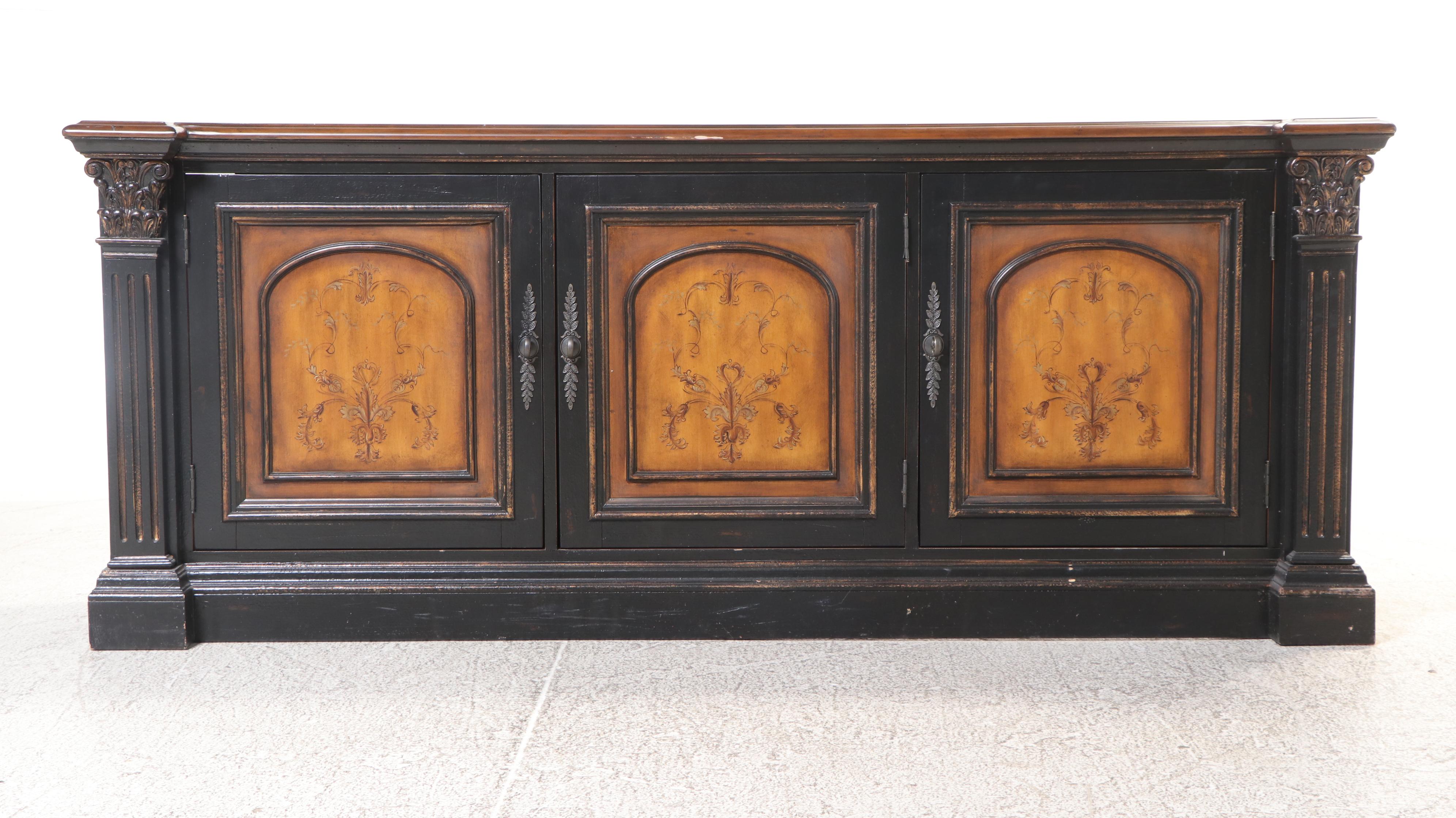 Hooker Furniture "North Hampton" Ebonized and Parcel-Gilt Triple-Column Bookcase
