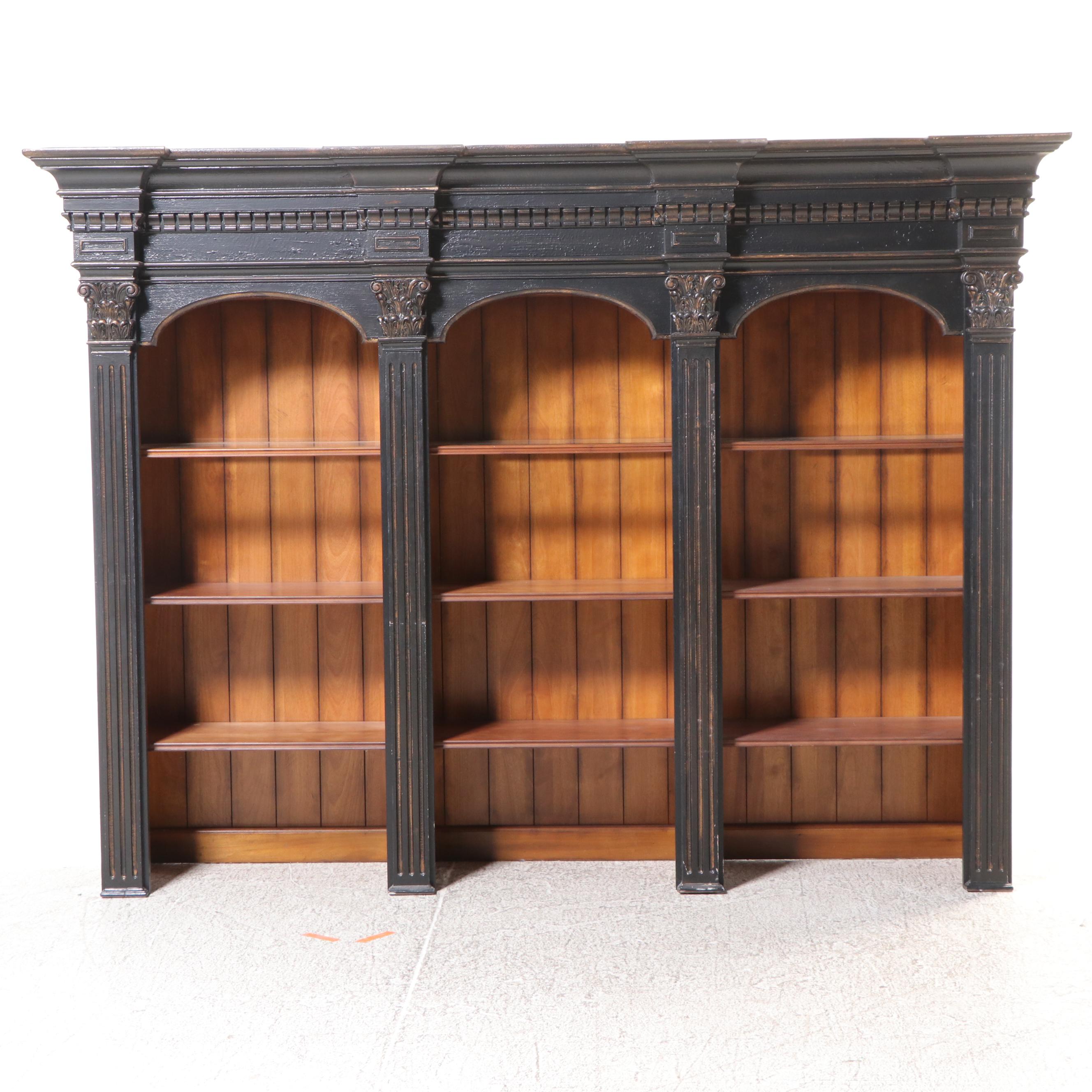 Hooker Furniture "North Hampton" Ebonized and Parcel-Gilt Triple-Column Bookcase