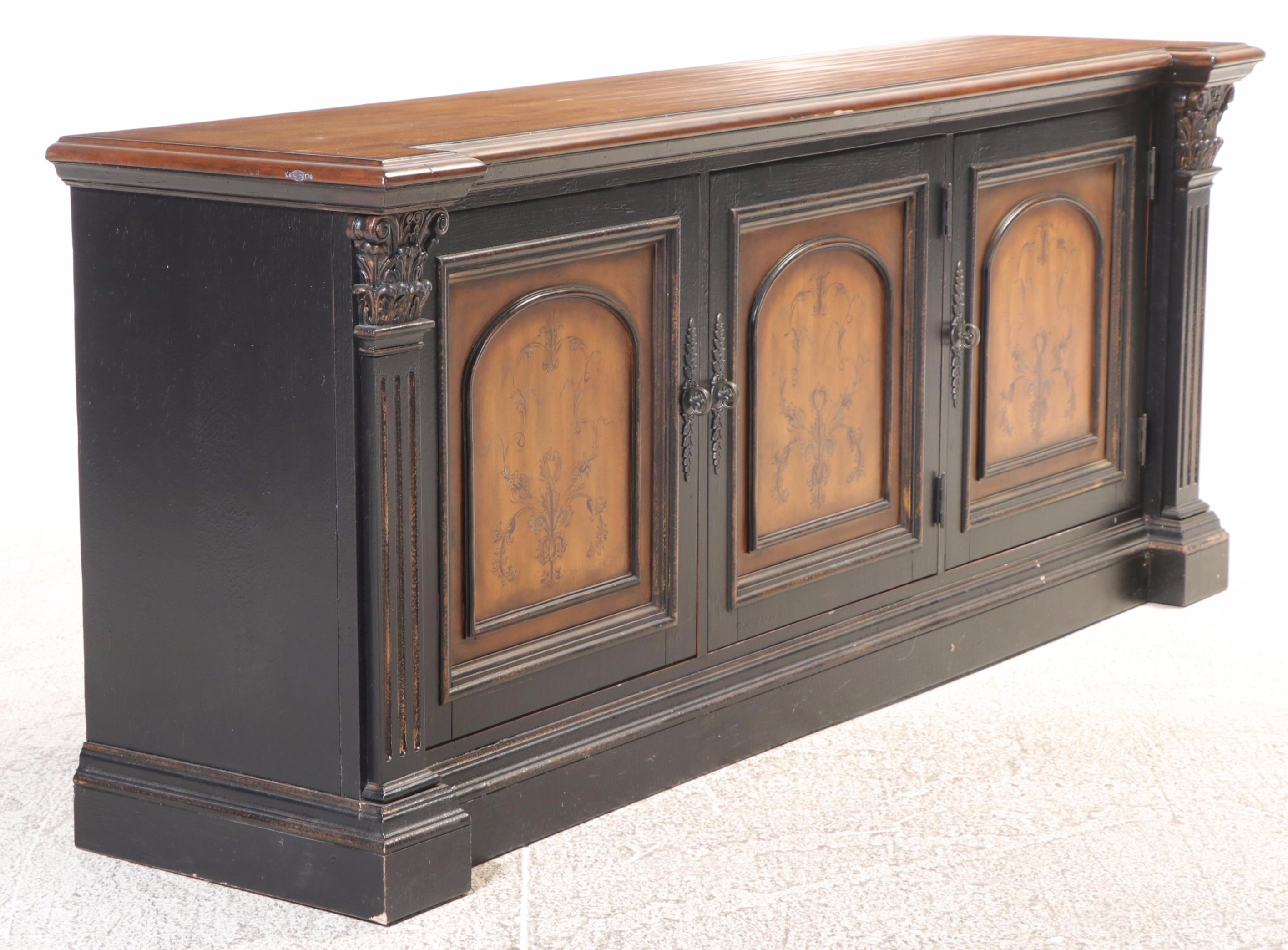 Hooker Furniture "North Hampton" Ebonized and Parcel-Gilt Triple-Column Bookcase