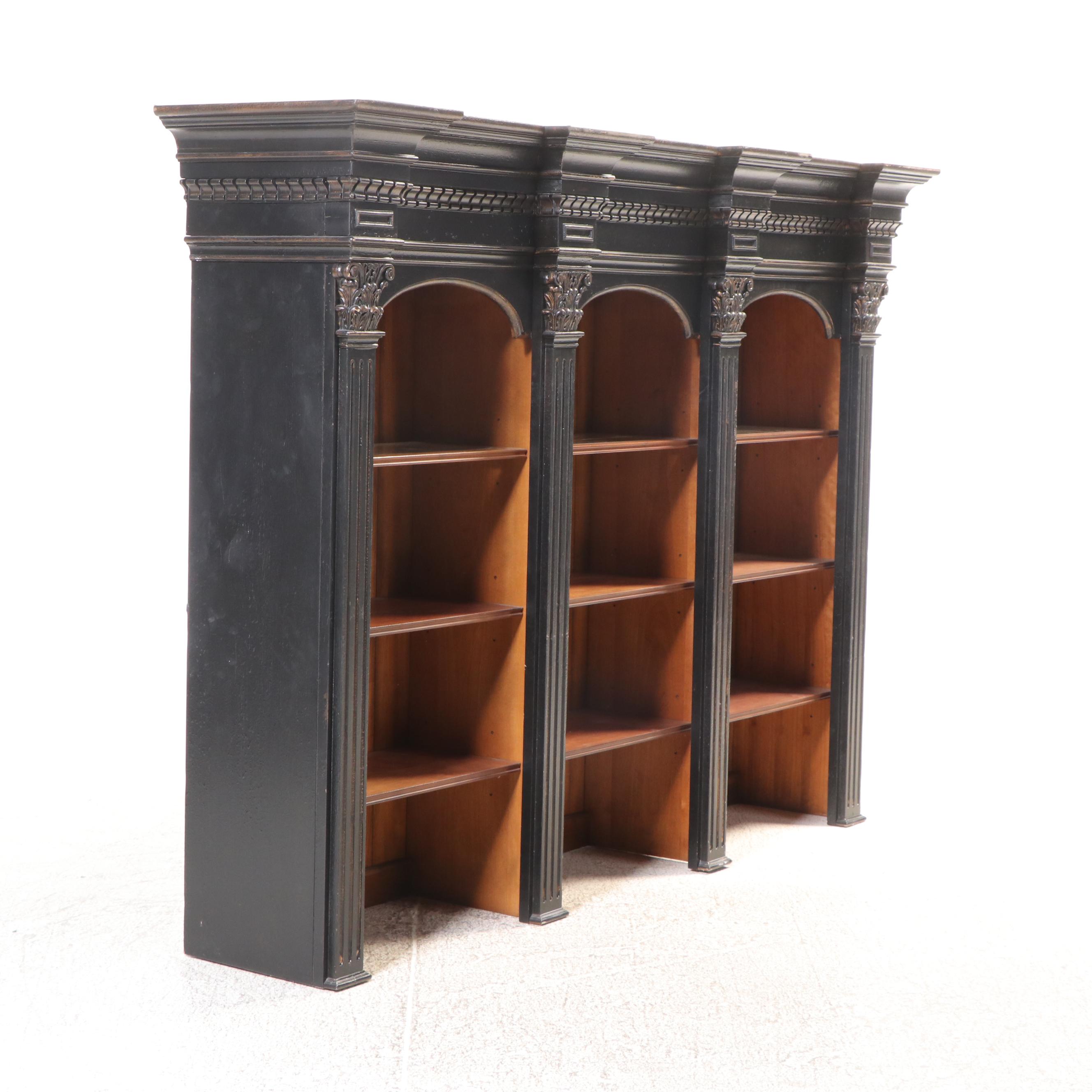 Hooker Furniture "North Hampton" Ebonized and Parcel-Gilt Triple-Column Bookcase