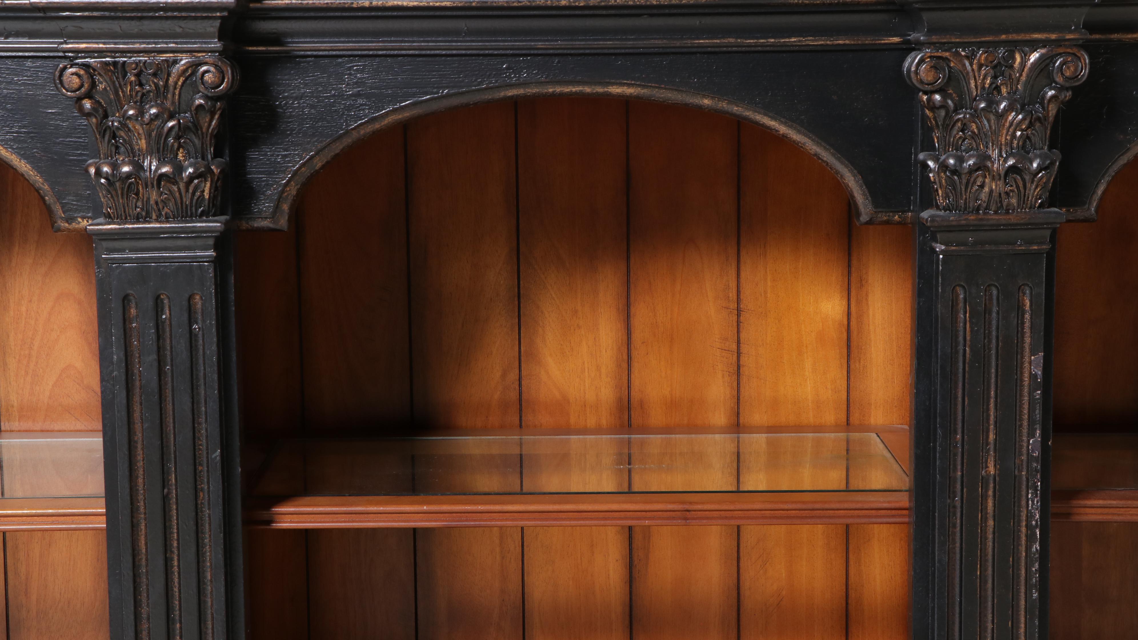 Hooker Furniture "North Hampton" Ebonized and Parcel-Gilt Triple-Column Bookcase