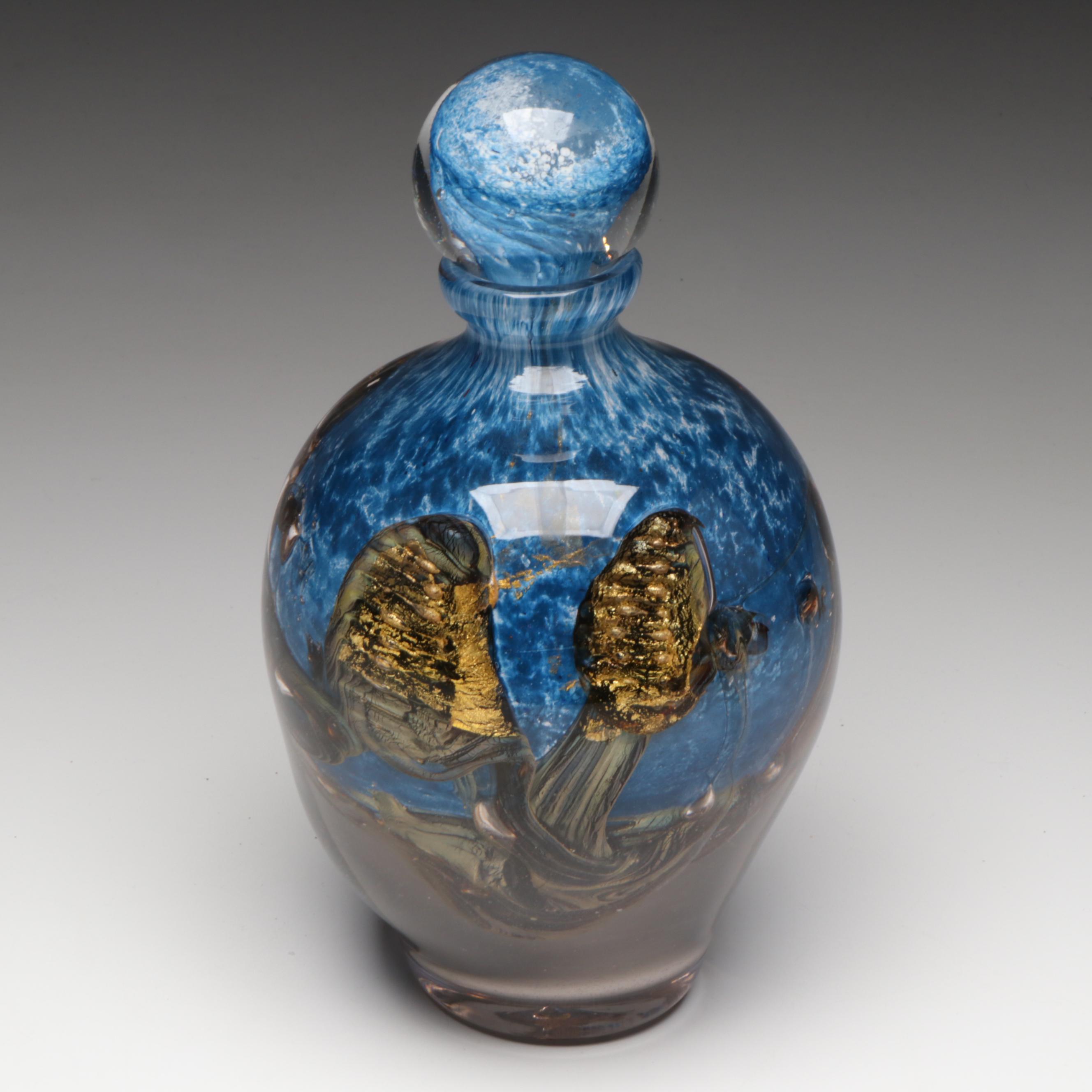 Jean-Claude Novaro "Flacon Bleu Paysage" Handblown Art Glass Decanter, 2006