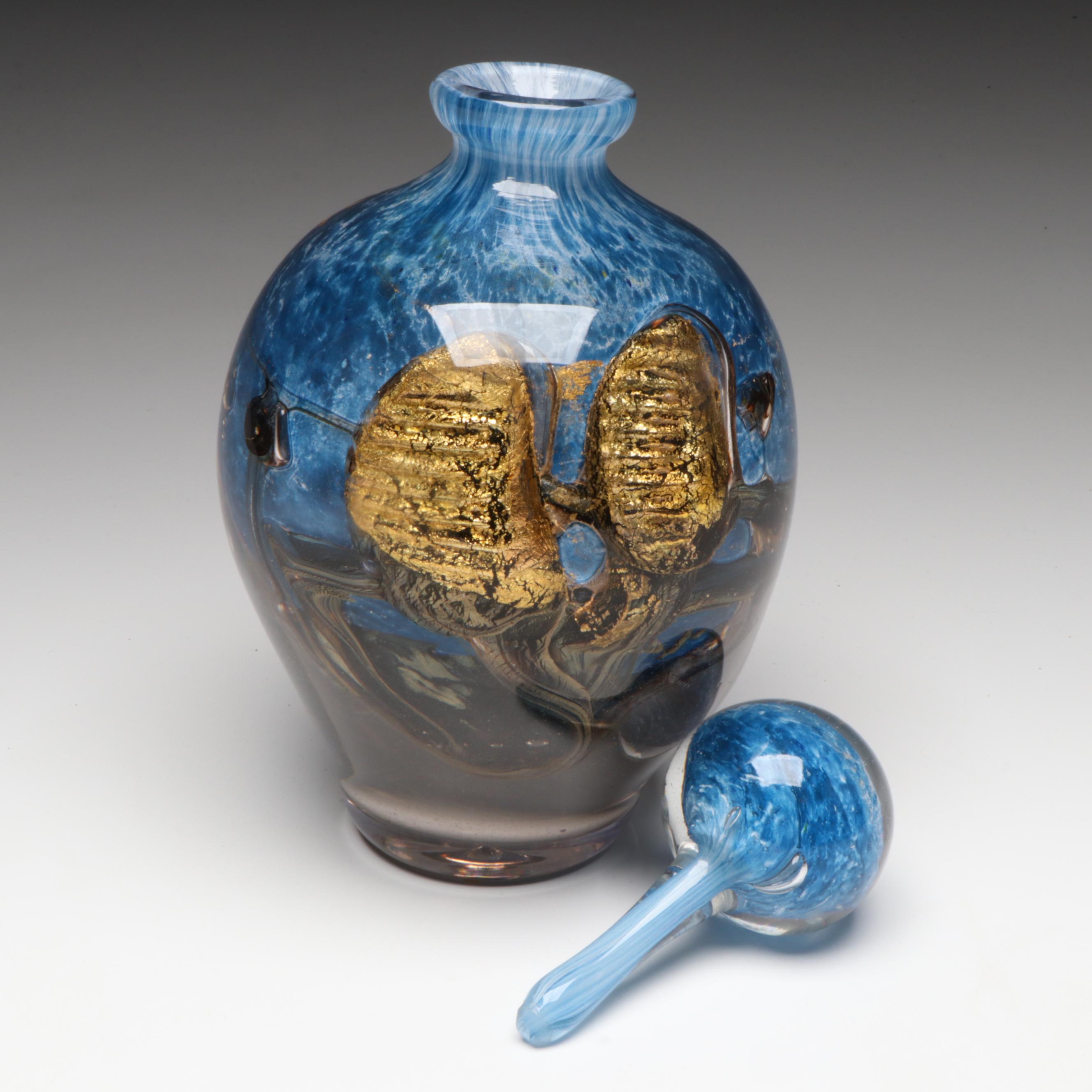 Jean-Claude Novaro "Flacon Bleu Paysage" Handblown Art Glass Decanter, 2006