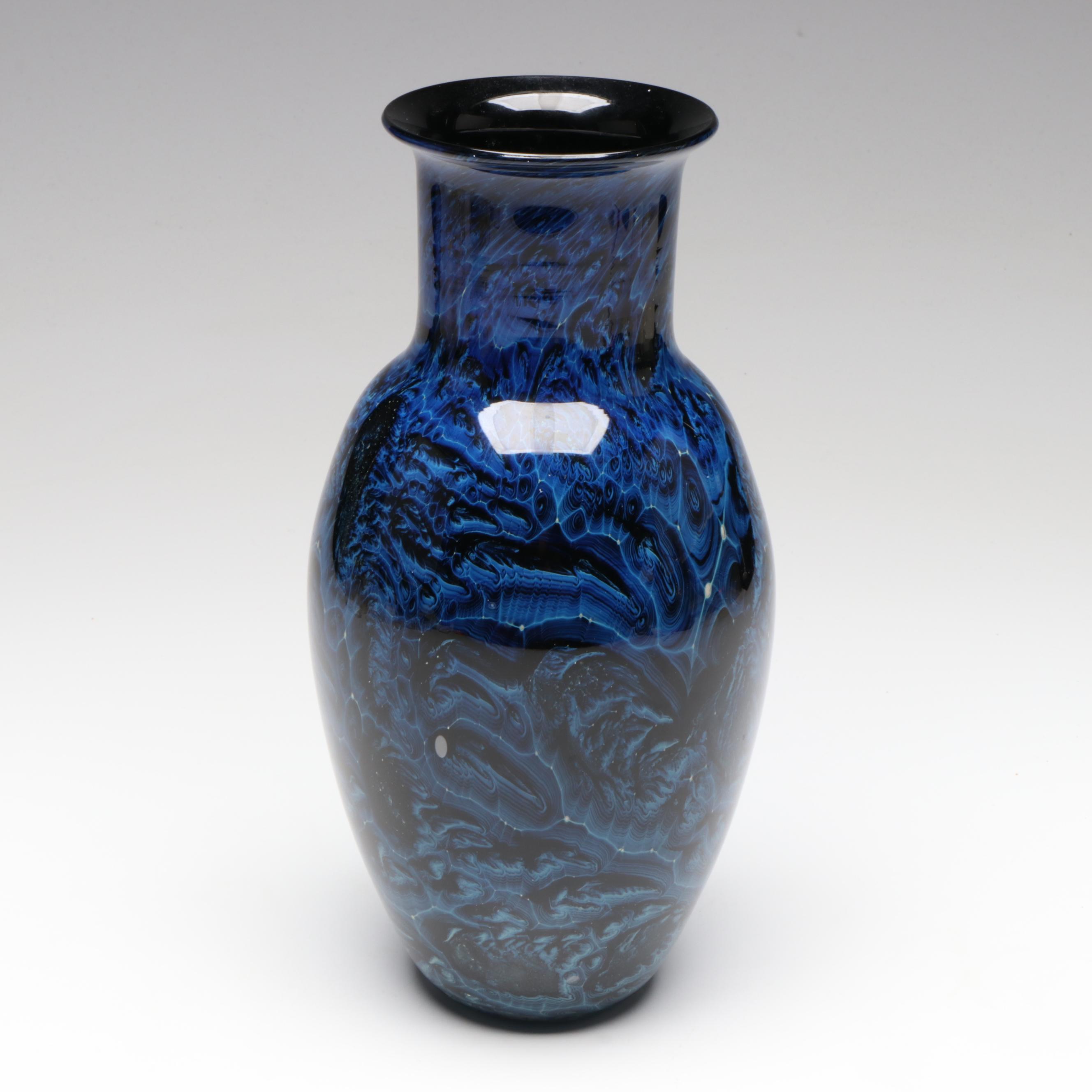 Josh Simpson Blue "New Mexico" Handblown Studio Art Glass Vase
