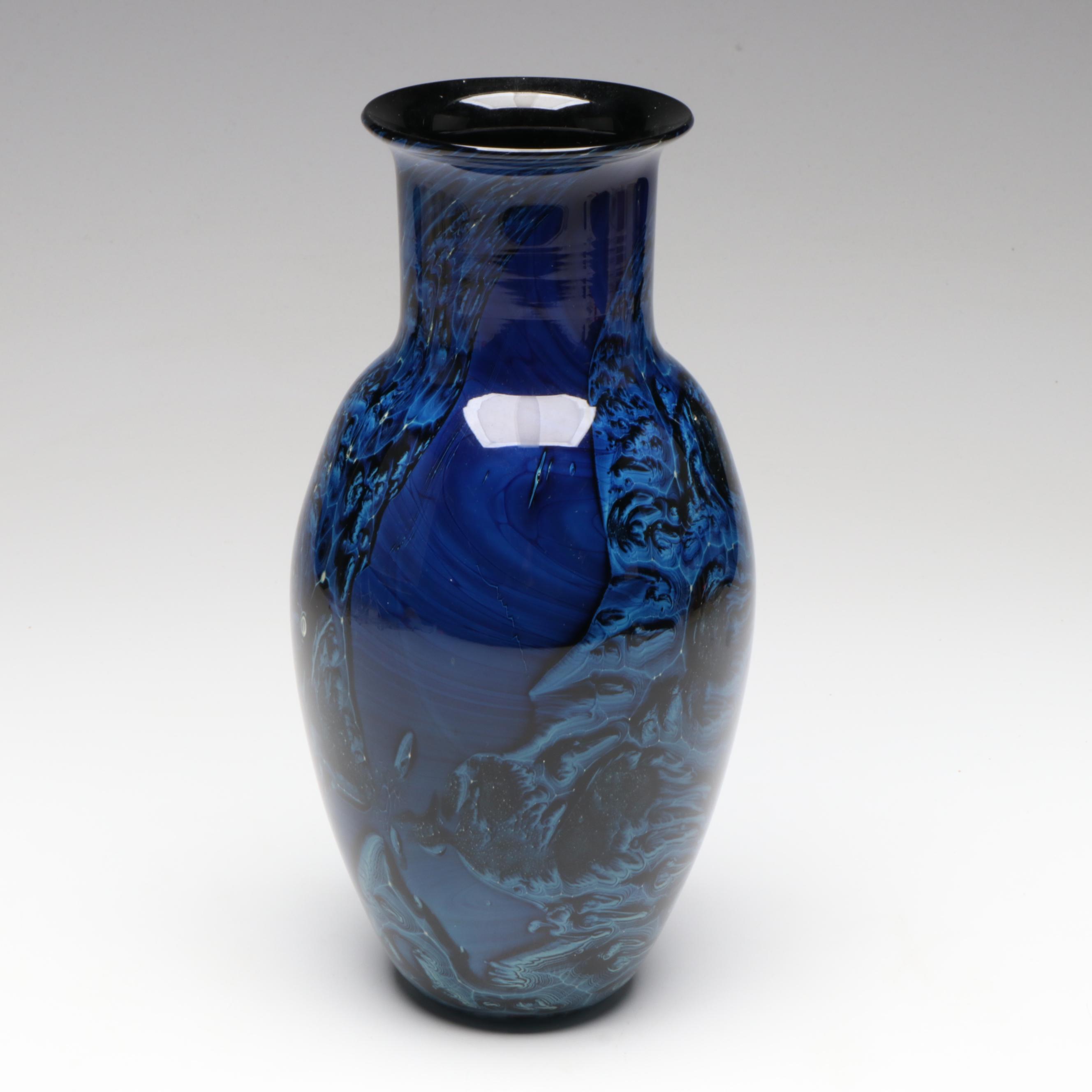 Josh Simpson Blue "New Mexico" Handblown Studio Art Glass Vase