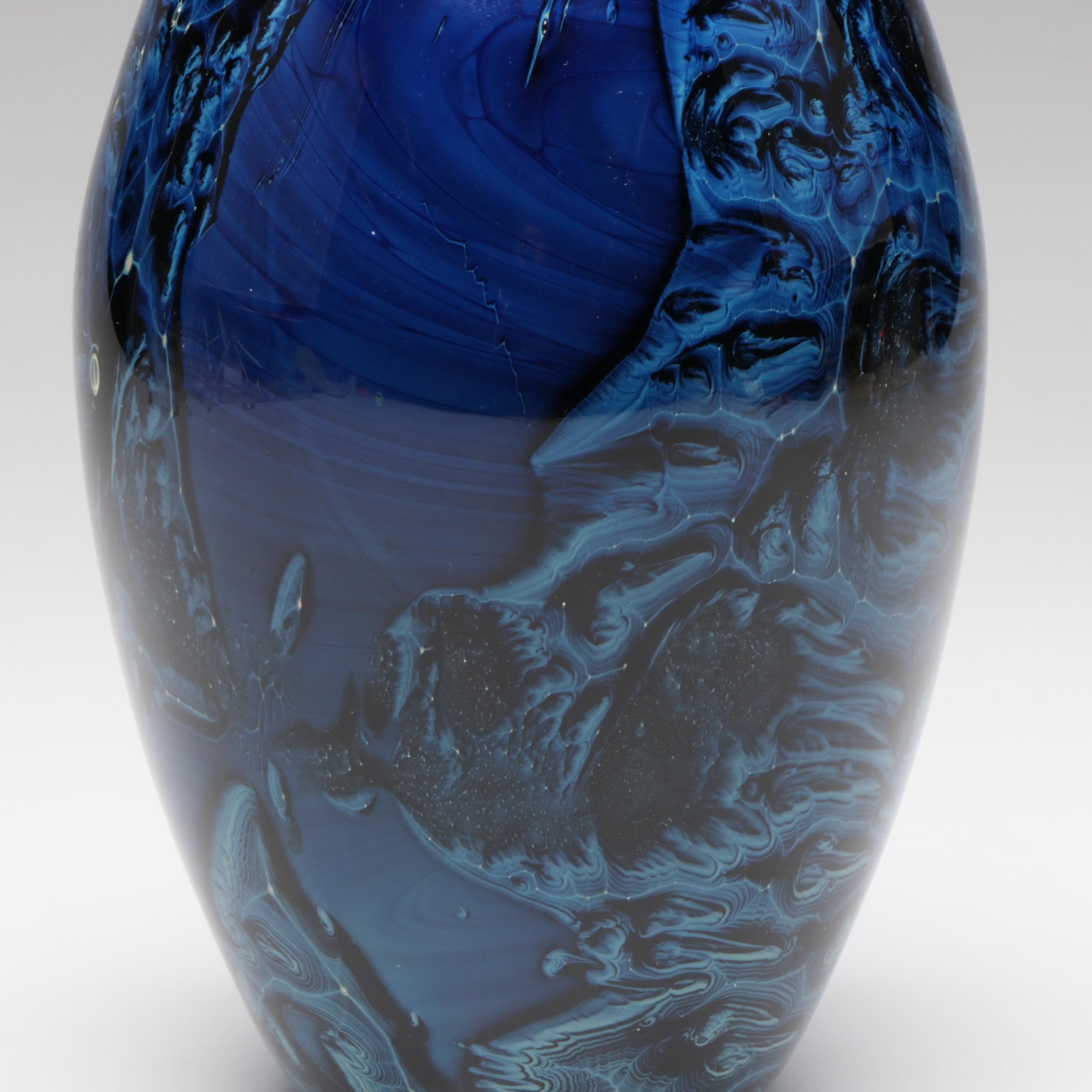 Josh Simpson Blue "New Mexico" Handblown Studio Art Glass Vase
