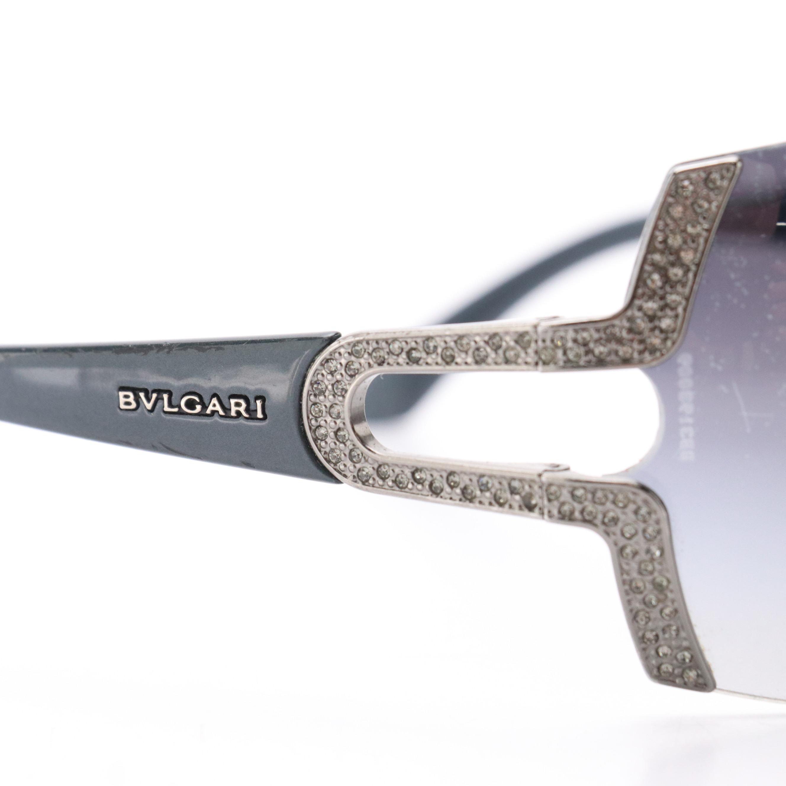 BVLGARI 6038-B Rhinestone Shield Sunglasses