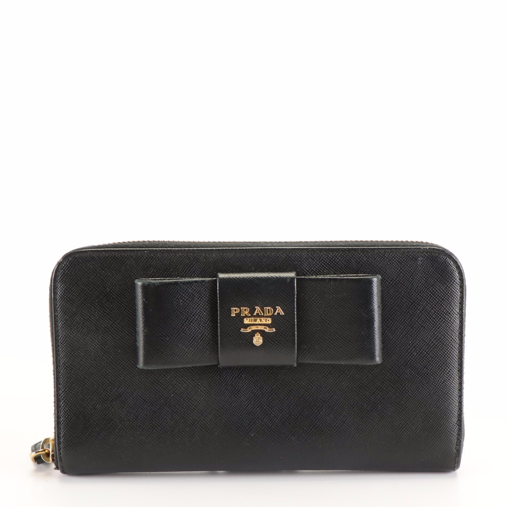 Prada Zip Around Vara Bow Long Wallet in Fiocco Saffiano Leather