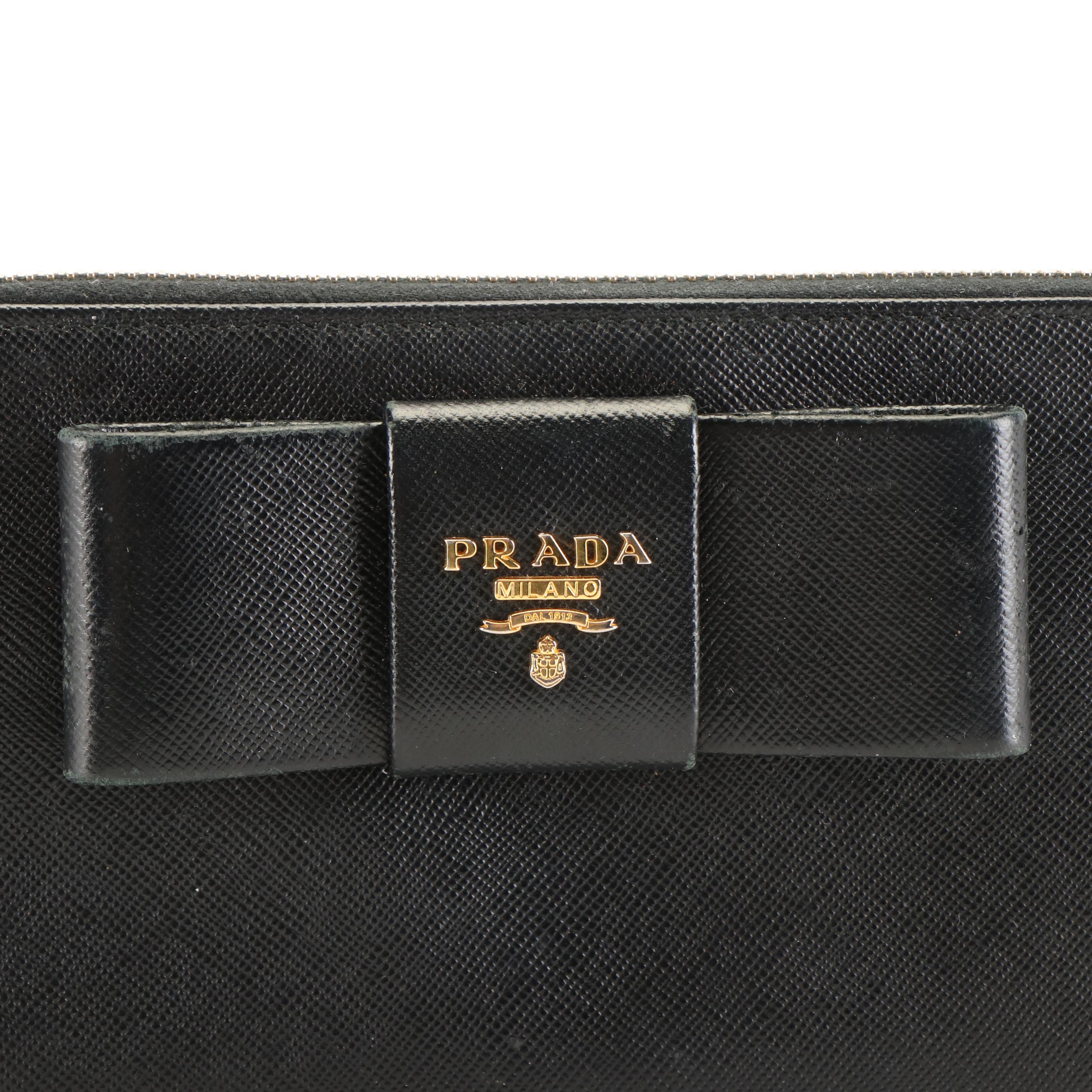 Prada Zip Around Vara Bow Long Wallet in Fiocco Saffiano Leather