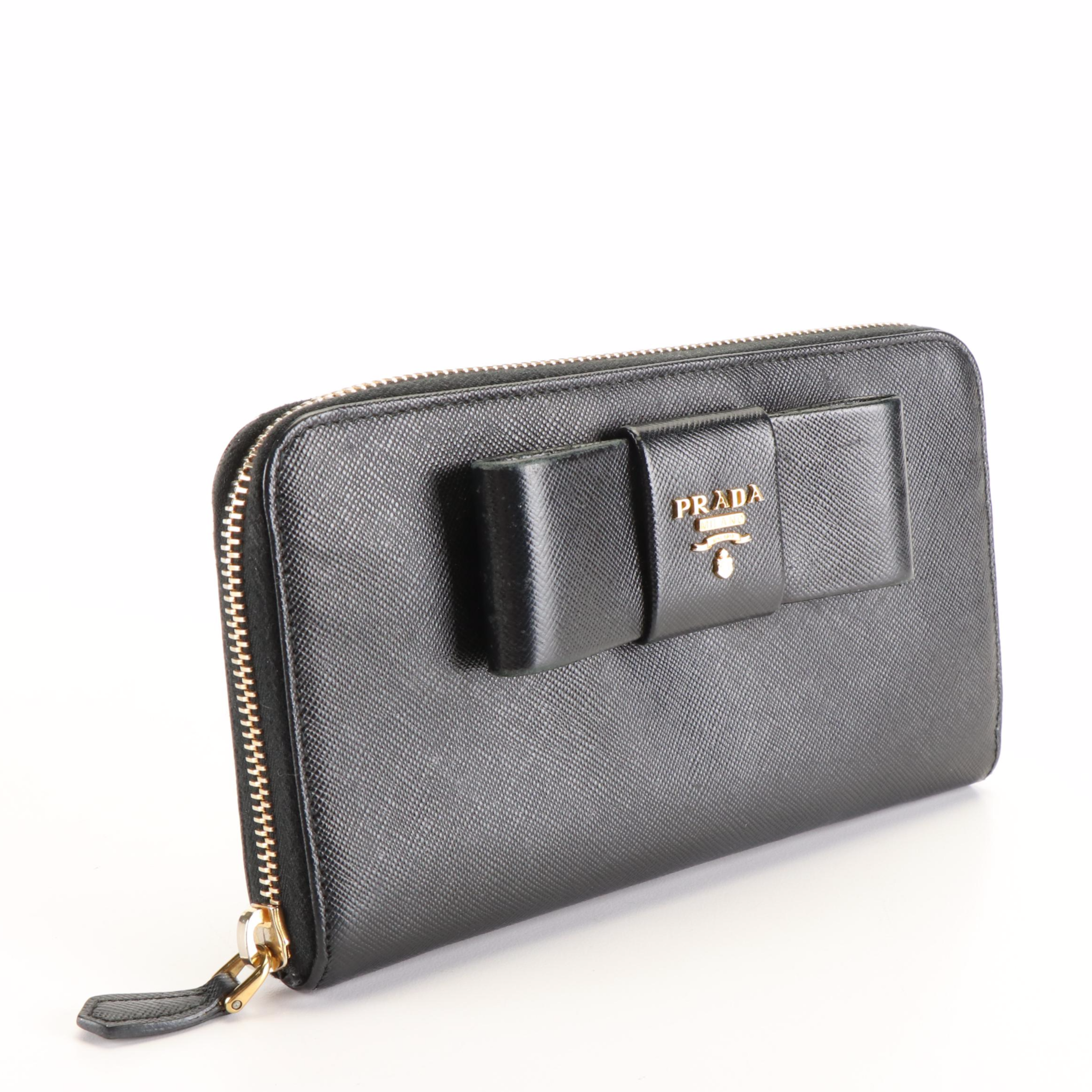 Prada Zip Around Vara Bow Long Wallet in Fiocco Saffiano Leather