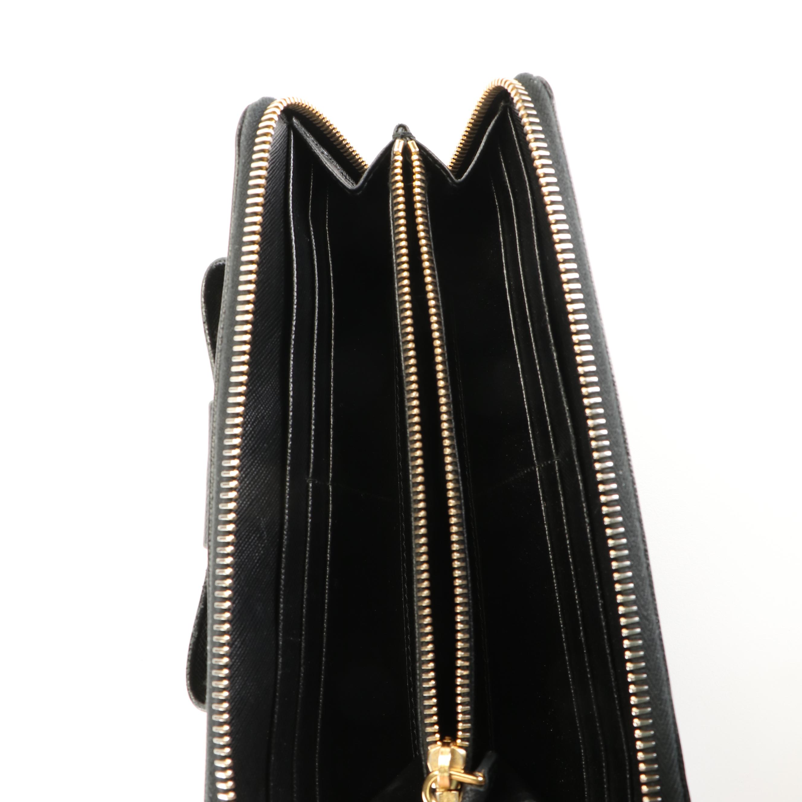 Prada Zip Around Vara Bow Long Wallet in Fiocco Saffiano Leather