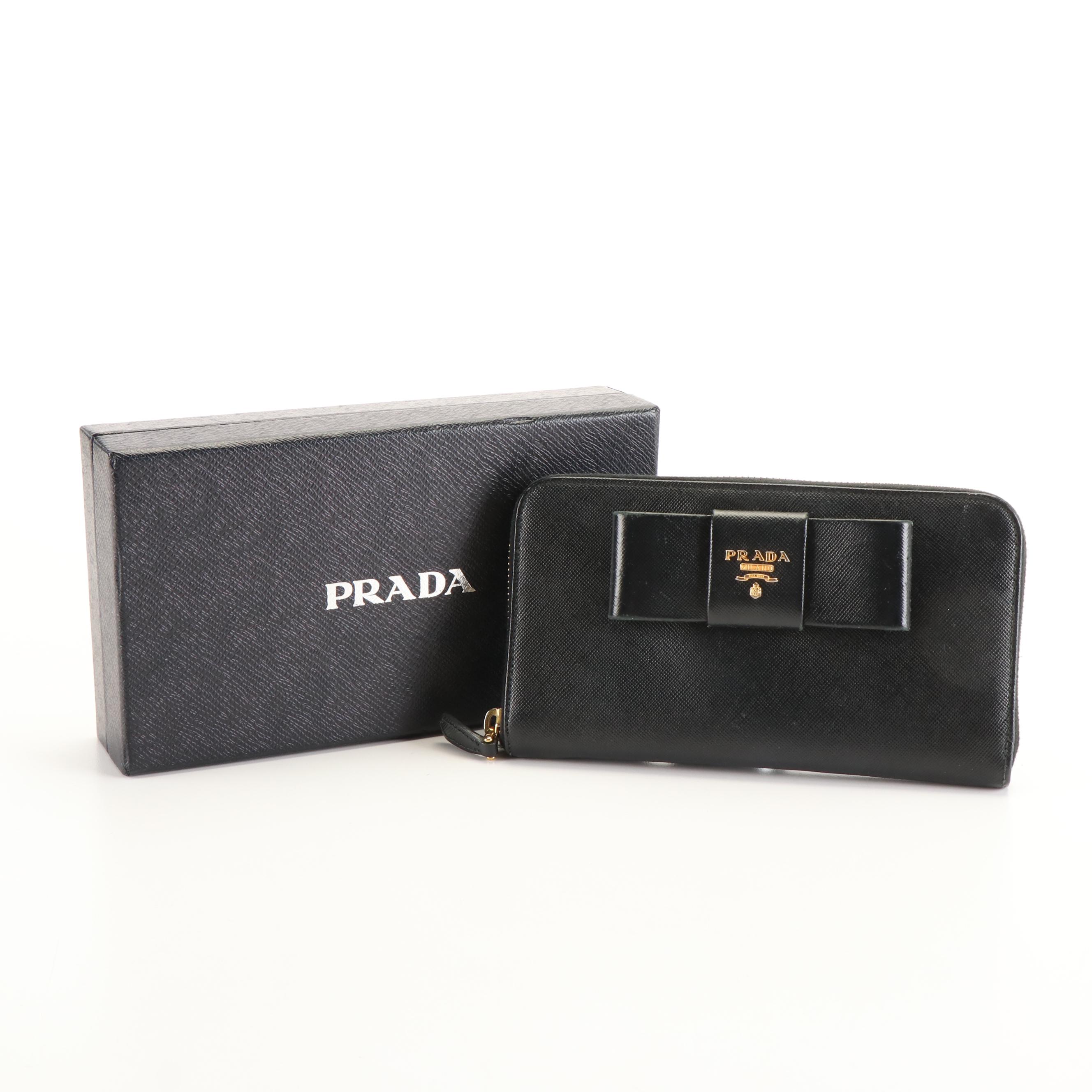 Prada Zip Around Vara Bow Long Wallet in Fiocco Saffiano Leather