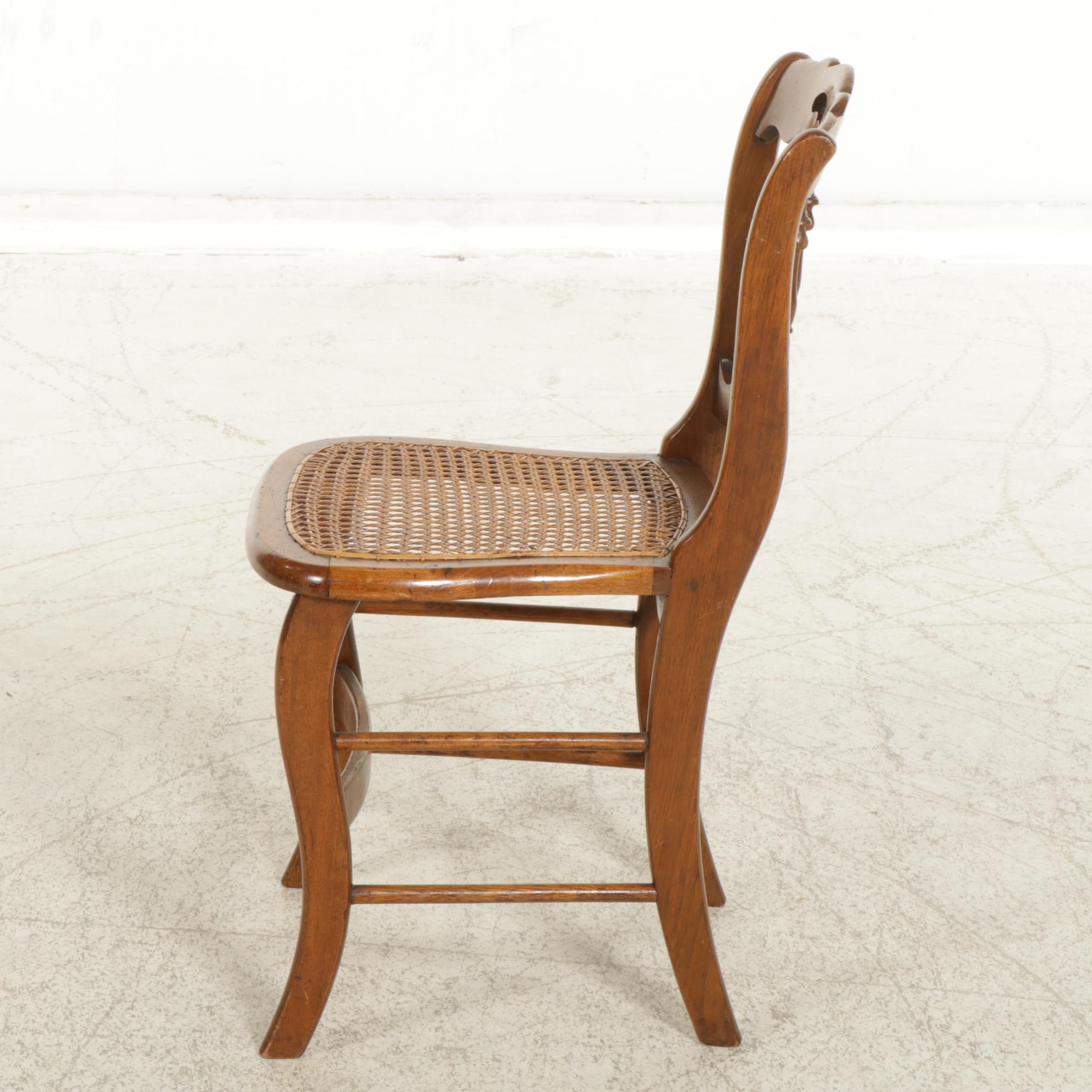 Victorian Walnut Cane Seat Spindle Back Side Chairs, Four, Early 20th Century